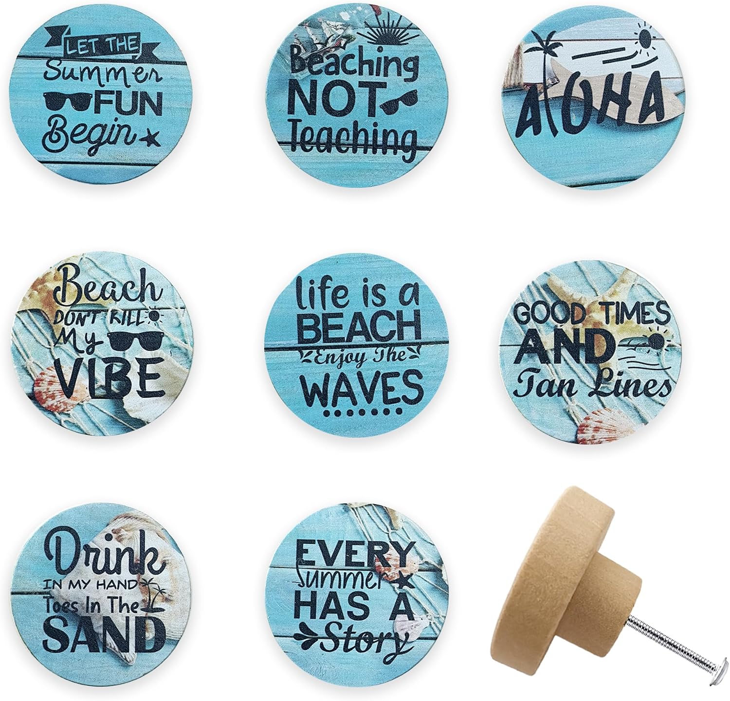 Set of 8 Wooden Coastal Nautical Themed Cabinet Kids Nursery Dresser Drawer Handles Pulls and Knobs 1.8 X 1.8 Inches