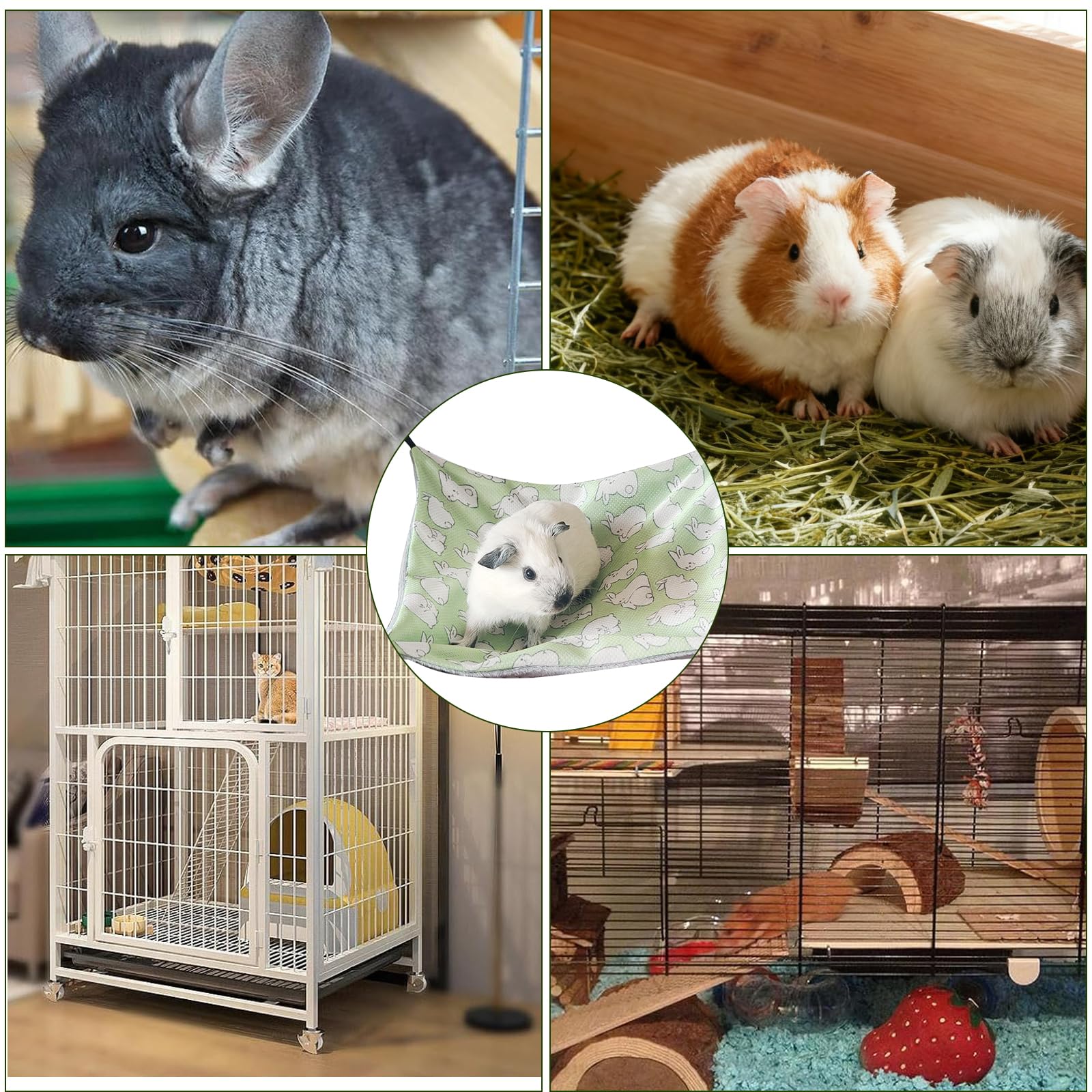 Maison cochon d'inde, Hamac Lit Hamac pour Animaux de Compagnie À Double Couche Chinchilla Furet pour cage de petit animal de compagnie, pour Chinchilla,Hérisson,Cobayes (Glace Soie, lapin vert)