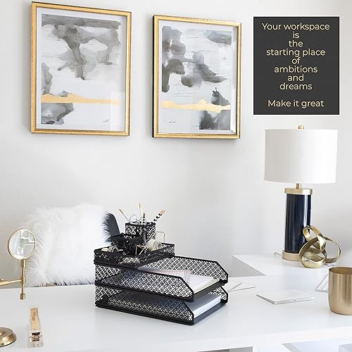 Miniatura 2 de BLU MONACO Suministros de oficina, accesorios de escritorio negros para mujeres, juego de 6 piezas entrelazadas elegante organizador de escritorio,