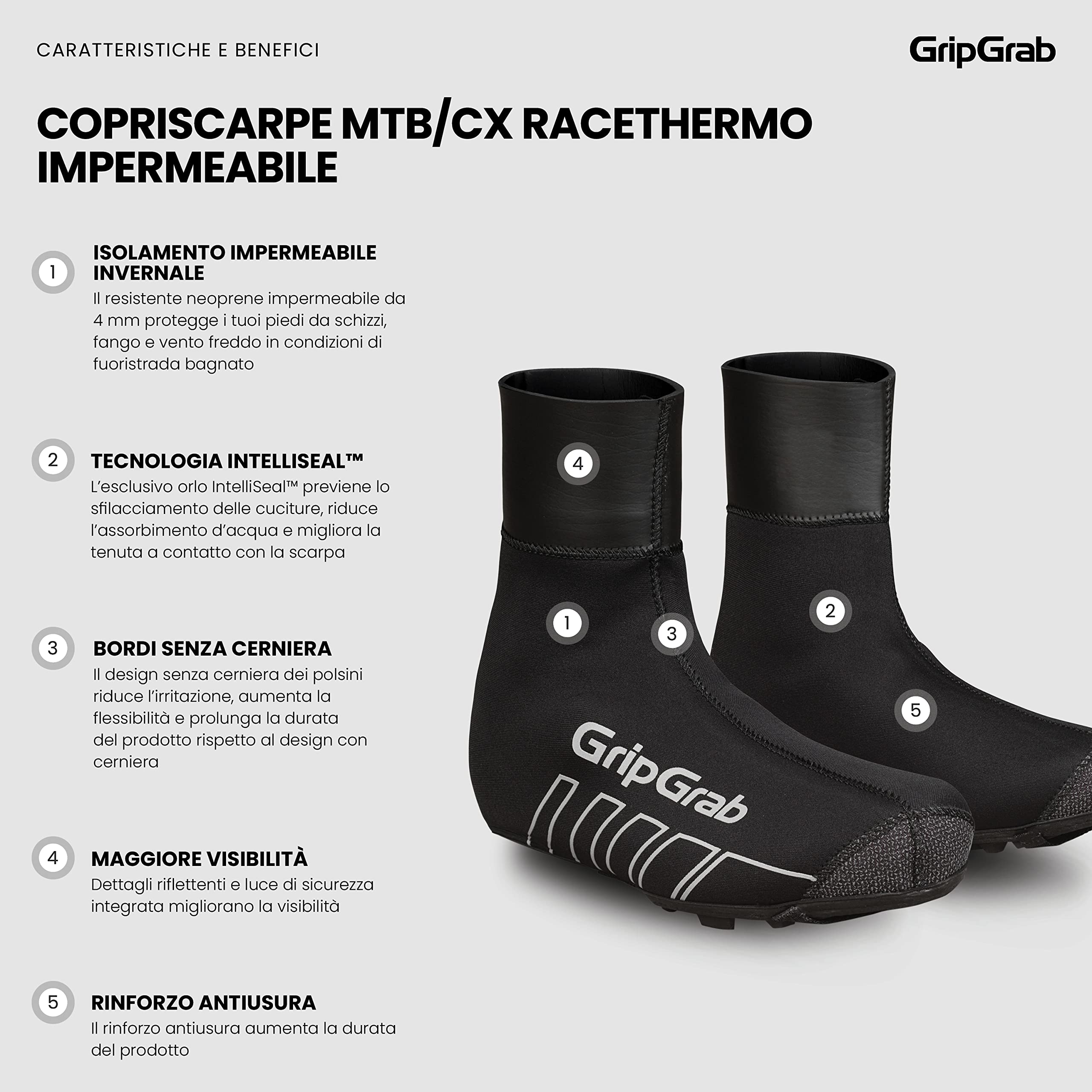 GripGrab RaceThermo X Copriscarpe Invernali Impermeabili MTB Gravel Termici Antivento Neoprene Copriscarpa Mountain-Bike