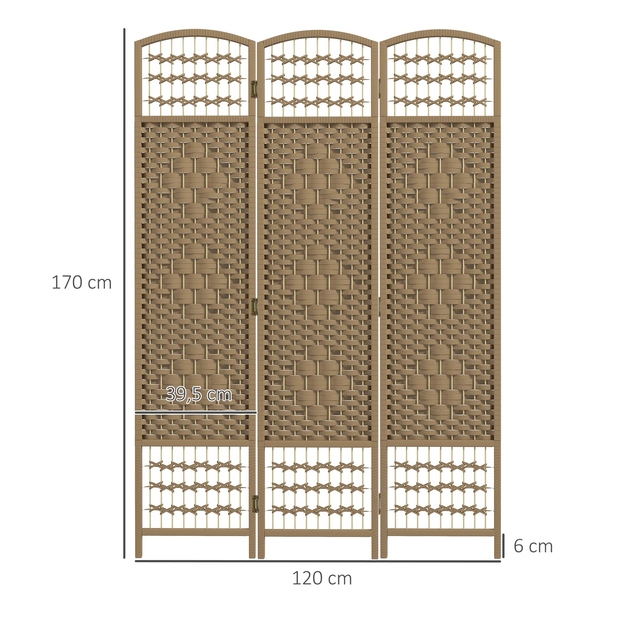 HOMCOM Składany parawan 3 panele 120x170cm Drewno naturalne