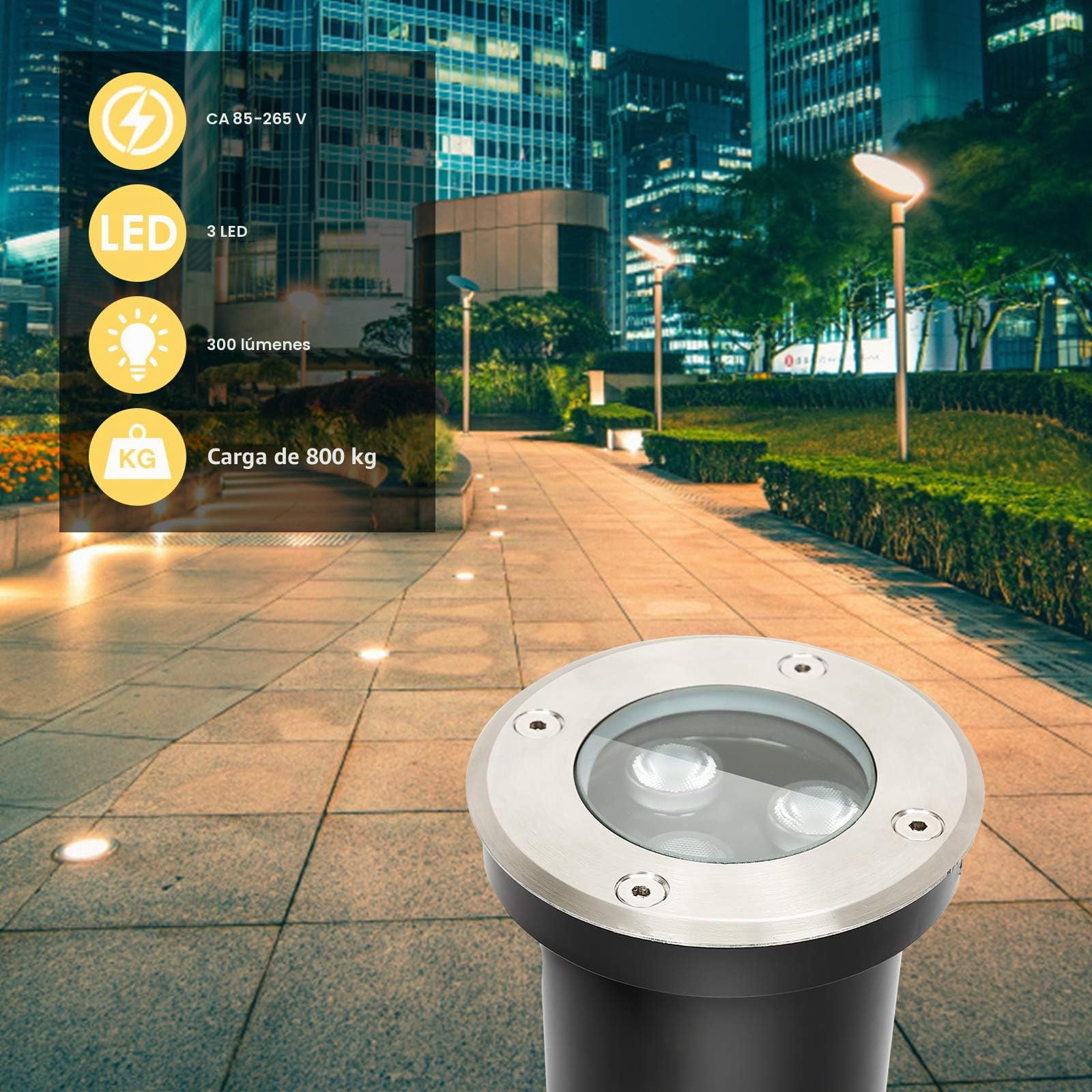 Lospitch Paquete de 8 focos de suelo, luz de suelo LED redonda de 3 W que se puede conducir, iluminación de jardín exterior impermeable IP65 para jardín, balcón, entrada (blanco cálido)