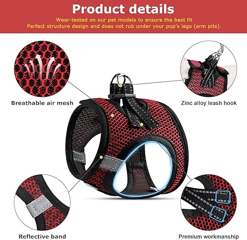 Miniatura 8 de Arnés para perro pequeño para todo tipo de clima, de malla de diamante, reflectante, extra pequeño, sin tirones, chaleco ligero para cachorros,