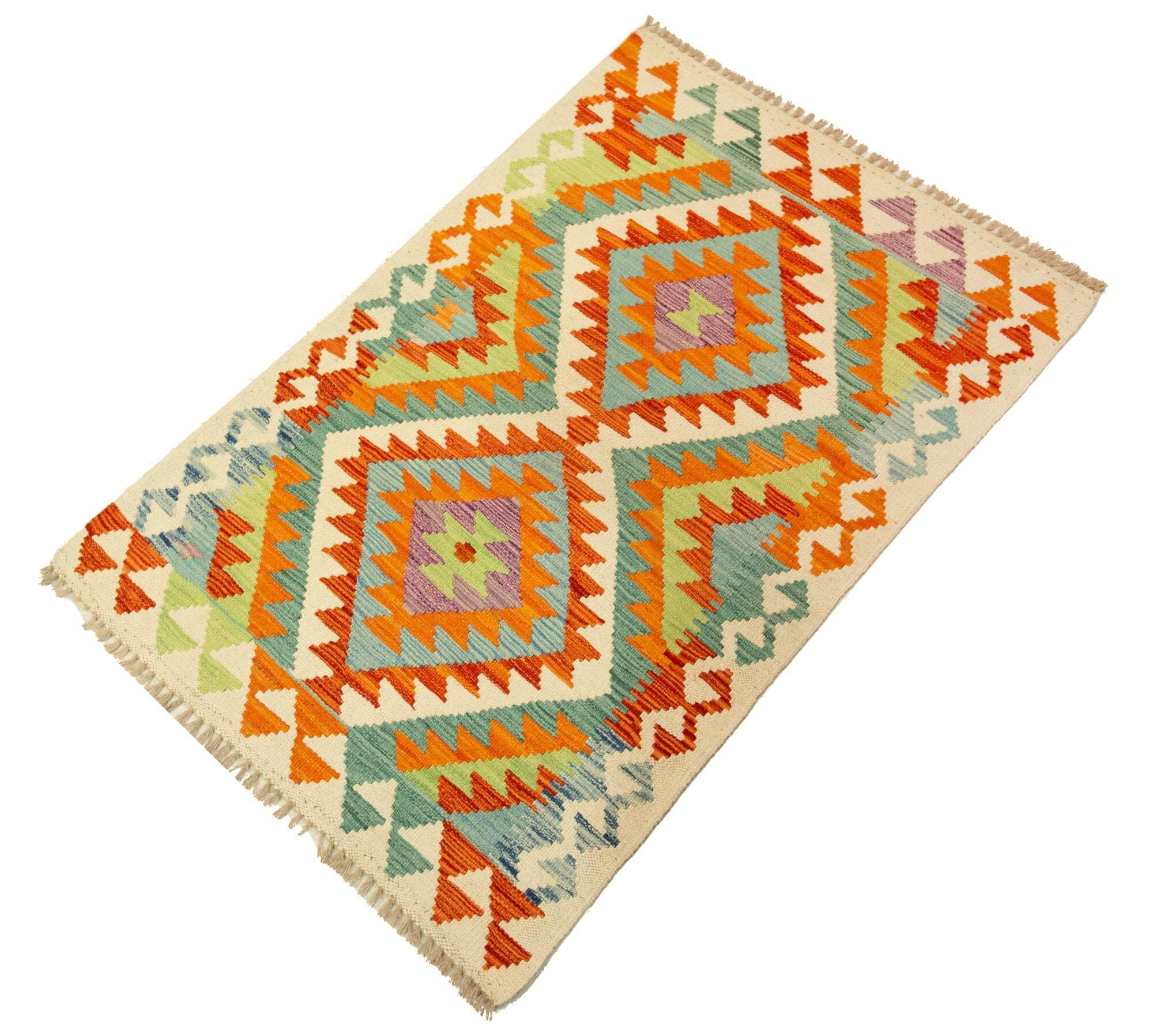 Kilim Tapis 100 % laine 113 x 75 cm, fait à la main, pièce unique de style Herat Boho multicolore, tissage plat, tapis d'entrée et chambre