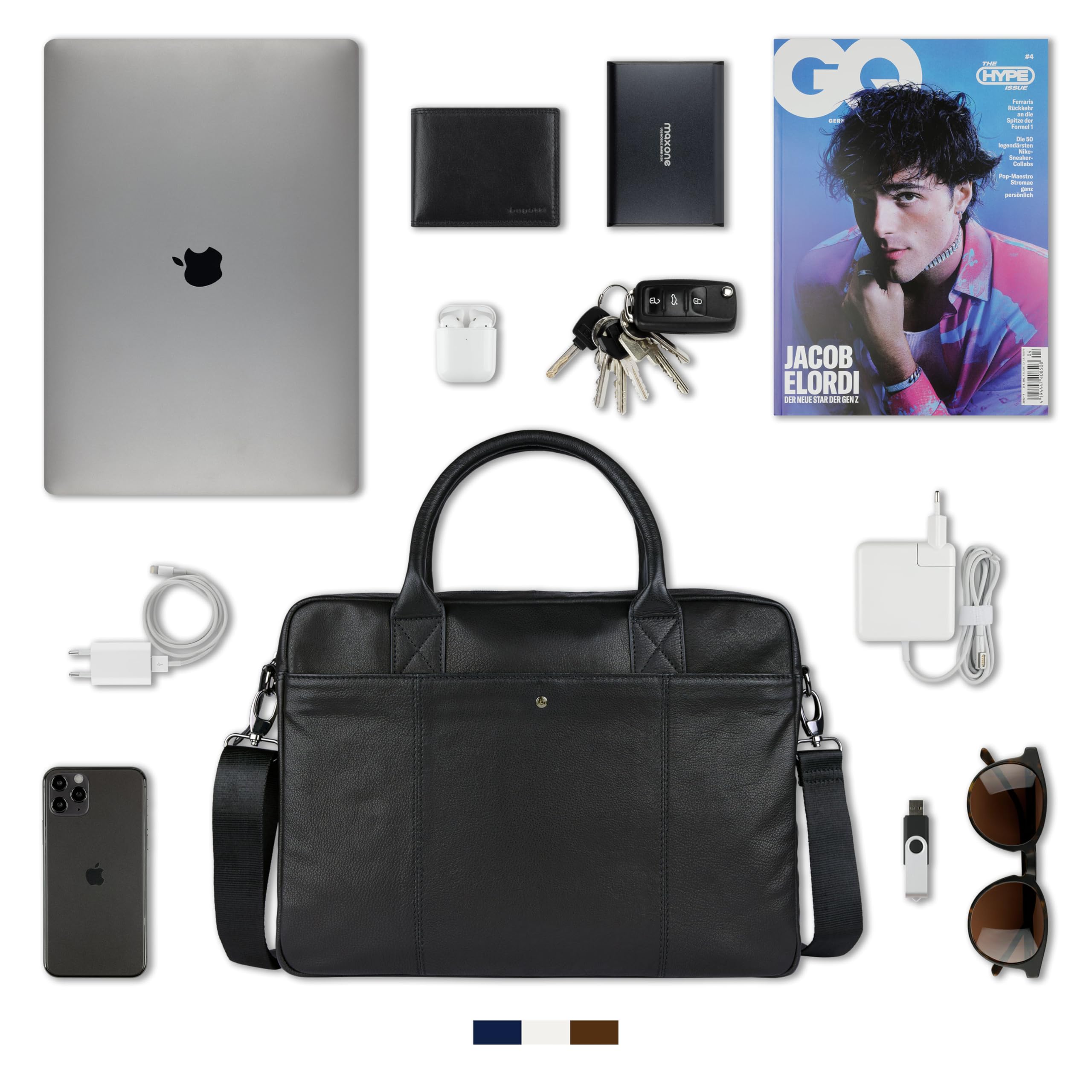 bugatti Black Magic Aktentasche für Herren aus Leder, Business-Tasche für Büro & Arbeit in schwarz