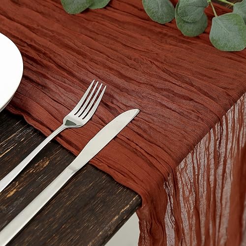 Miniatura 2 de DOLOPL Camino de mesa para el día de San Valentín, camino de mesa de estopilla óxido de 13.3 pies, estilo bohemio, de gasa, camino rústico de 160