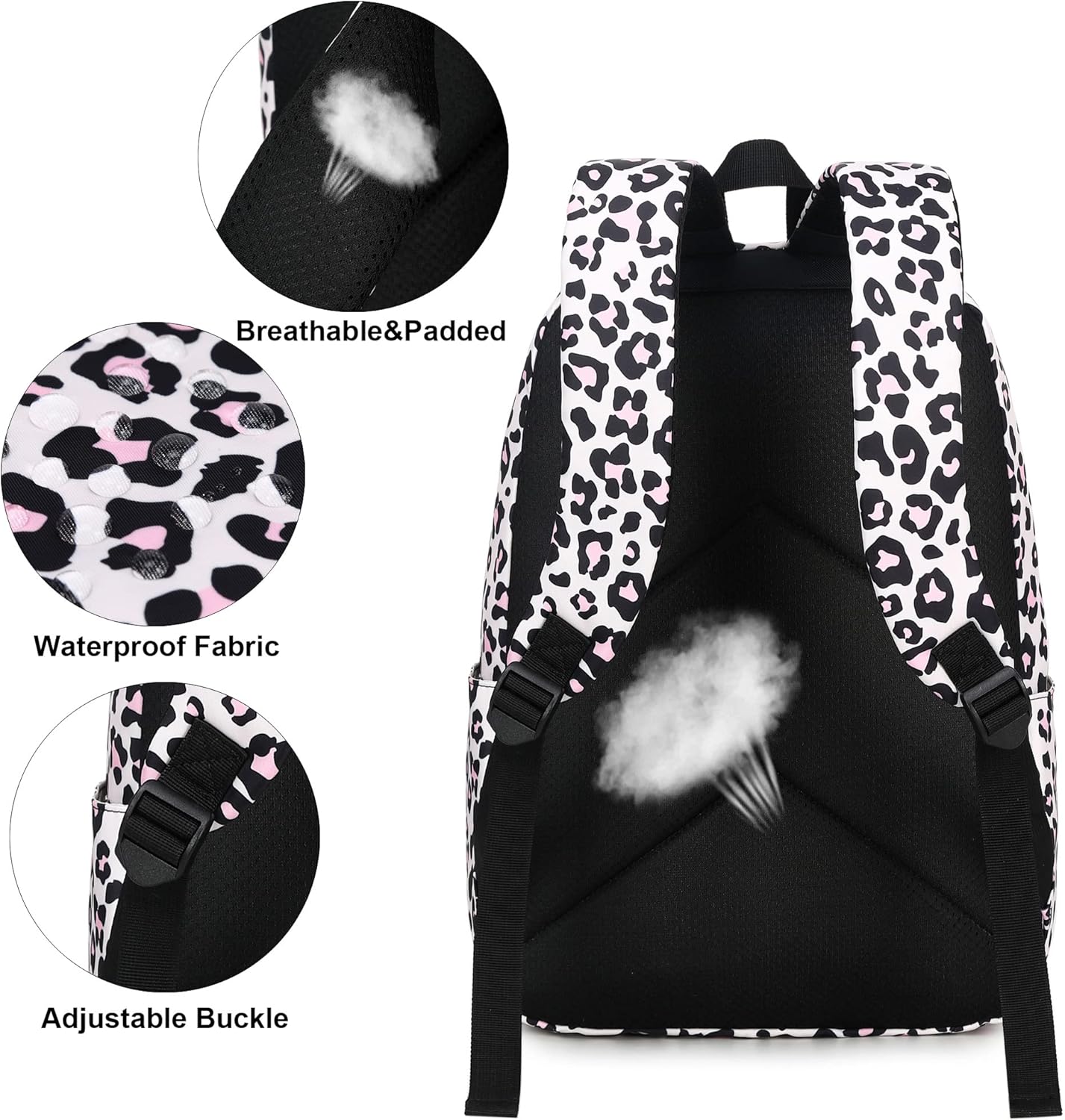 Leopard School Backpack for Teen Girls, 3-in-1 Kids Backpack Bookbag Set School Bags with Lunch Box Pencil Case