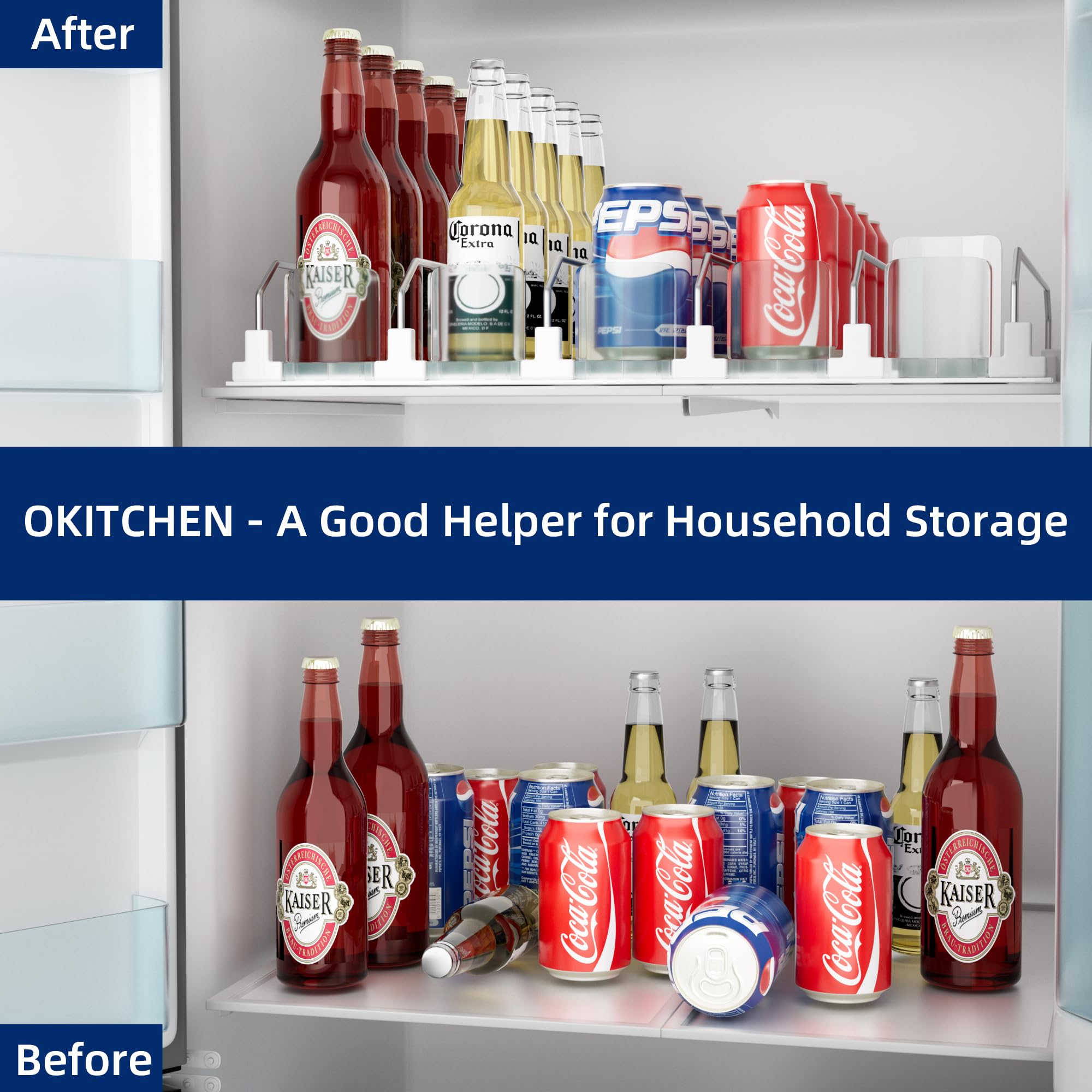 OKITCHEN 5-Row Can & Bottle Dispenser For Fridge - Holds 25 Cans, Auto-Push Organizer For Pantry Or Countertop - View #11