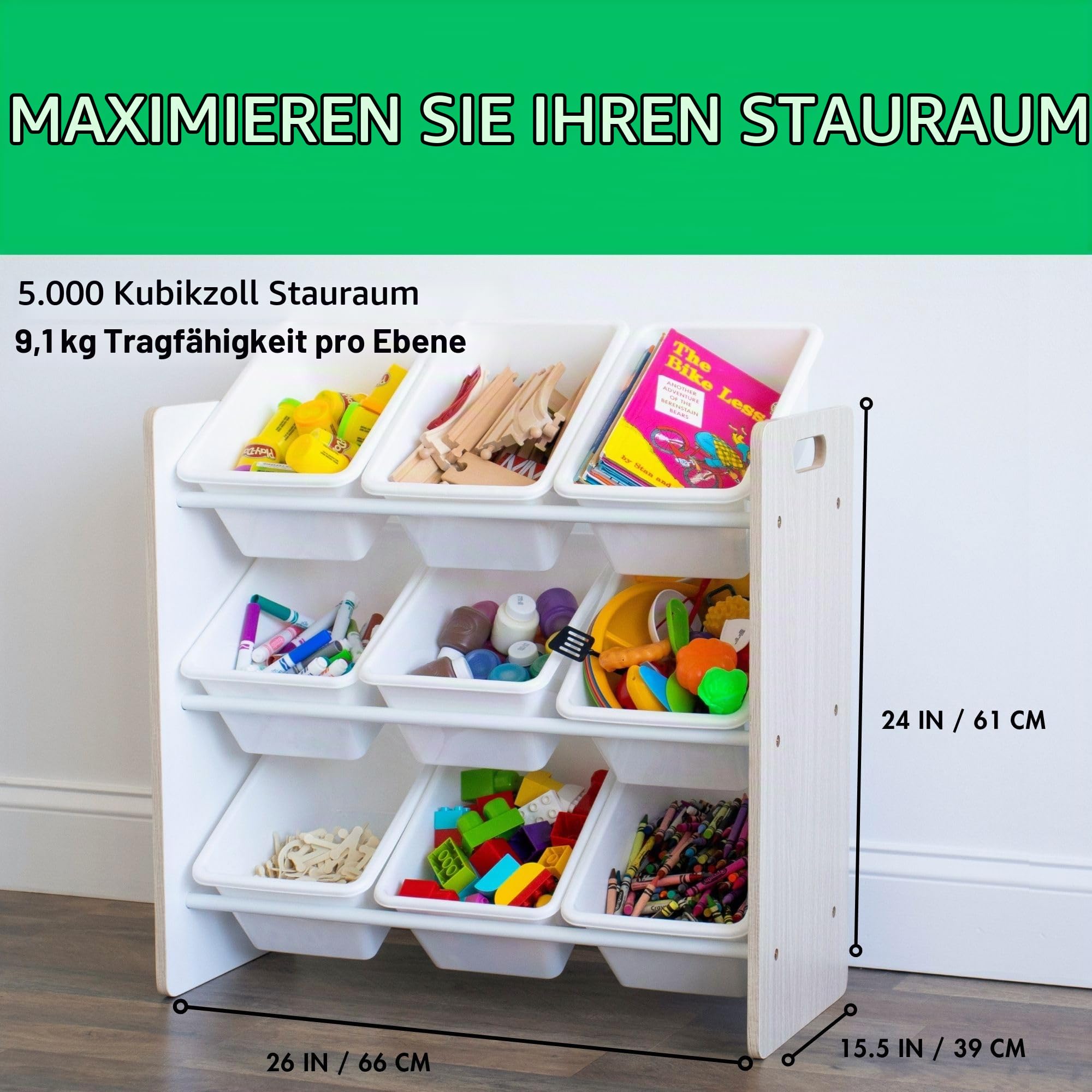 Humble Crew stilvolles Kinderregal in Abgeschliffen/Weiß! 9 Kisten für Spielzeug, ideal für Kinderzimmer. Ordnung mit schickem Design schaffen