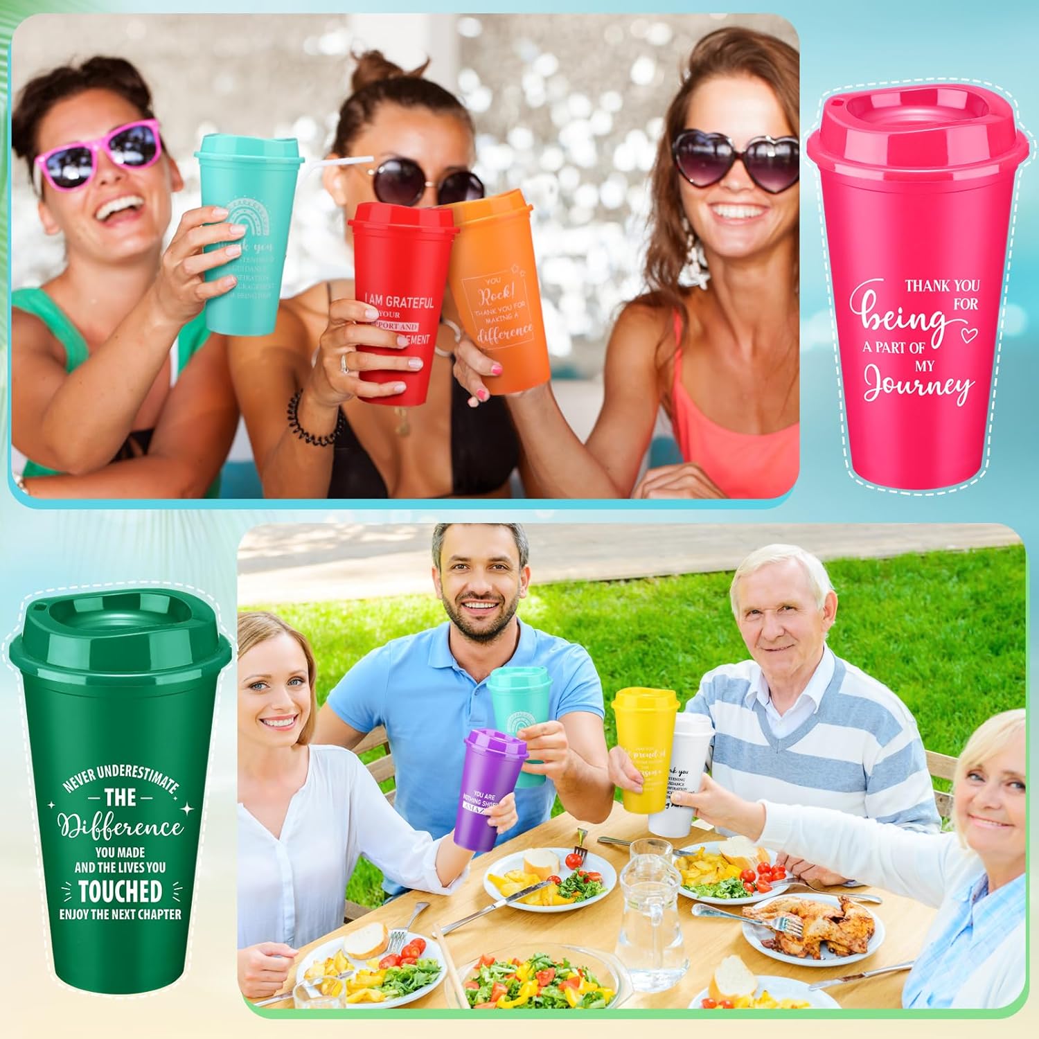 Skylety 48 Pcs Thank You Gifts 16 oz Coffee Cups Bulk Employee Appreciation Gift Inspirational Tumbler with Lid Reusable Plastic Coffee Cup for Coworker Staff Women Teacher (Classic Colors) - Image 5