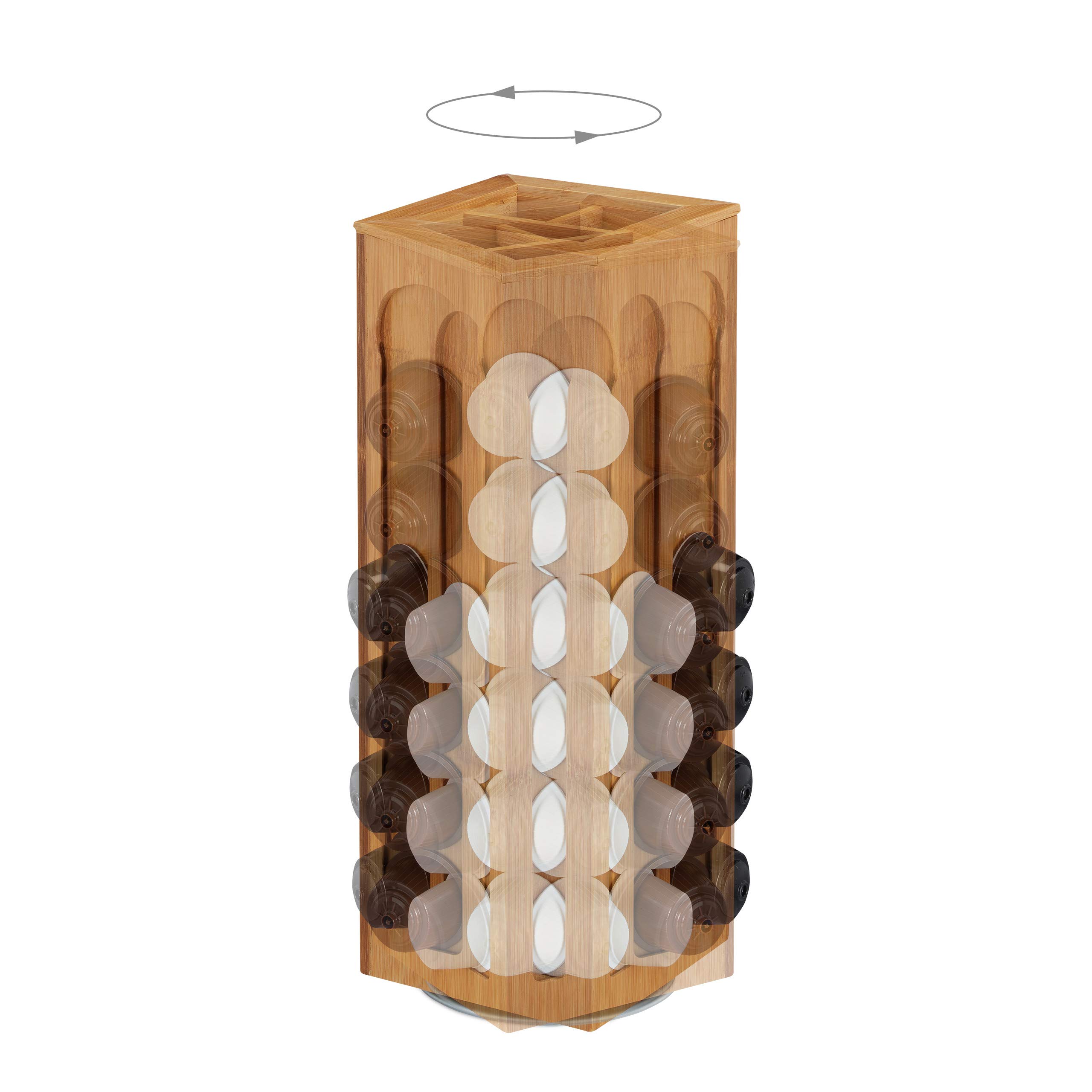 Relaxdays Soporte para cápsulas de Dolce Gusto, Giratorio, Dispensador de bambú, 40,5 x 14 x 14 cm, 1 Ud., Marrón