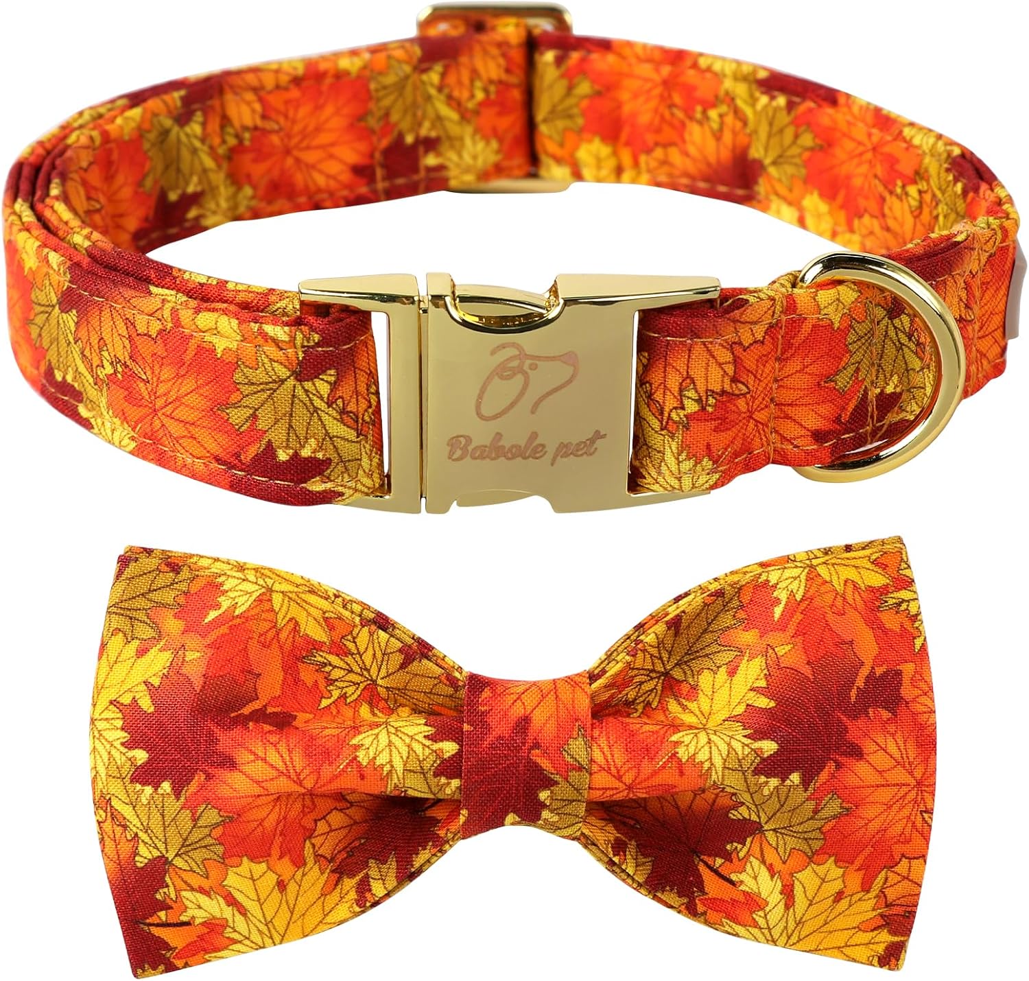Babole Pet Fall Dog Collars for Medium Dog with Bow Tie,Halloween Maple Leaf Dog