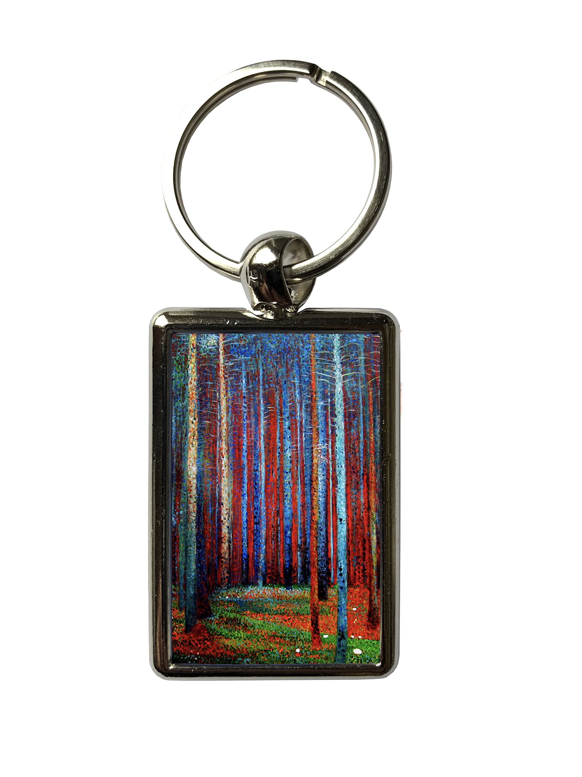 Super Universe Unisex Silver Tannenwald By Gustav Klimt Painting Metal Keyring 3 X 4.5 Cm Small
