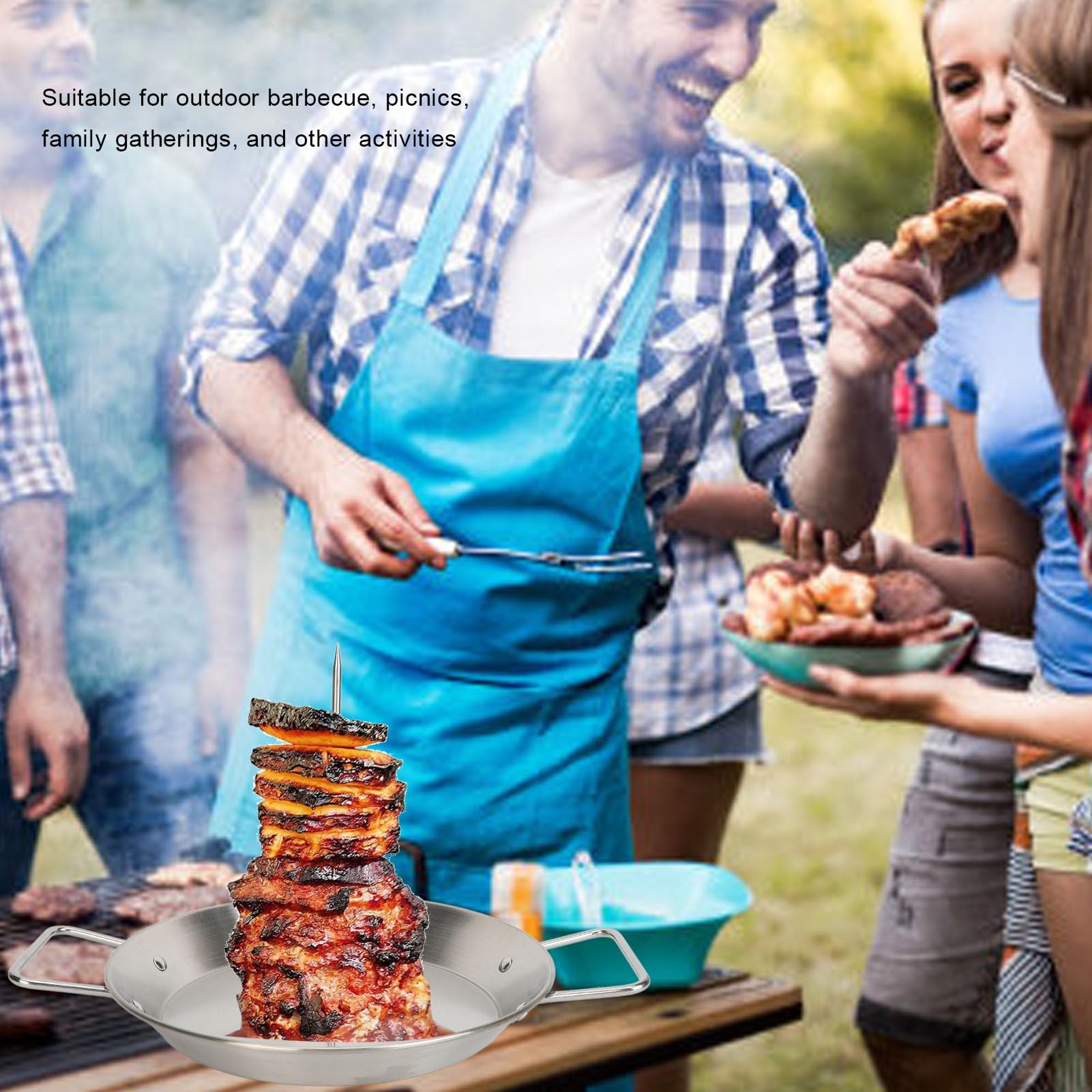 Cffuvros Al Pastor Skewer for Grill, Stainless Steel Detachable Vertical Skewer Grill, Multi Functional BBQ Grill for Corn Tortillas, Kebabs, Fish, Chicken, Roast Meat, Even Pork (With Brush)