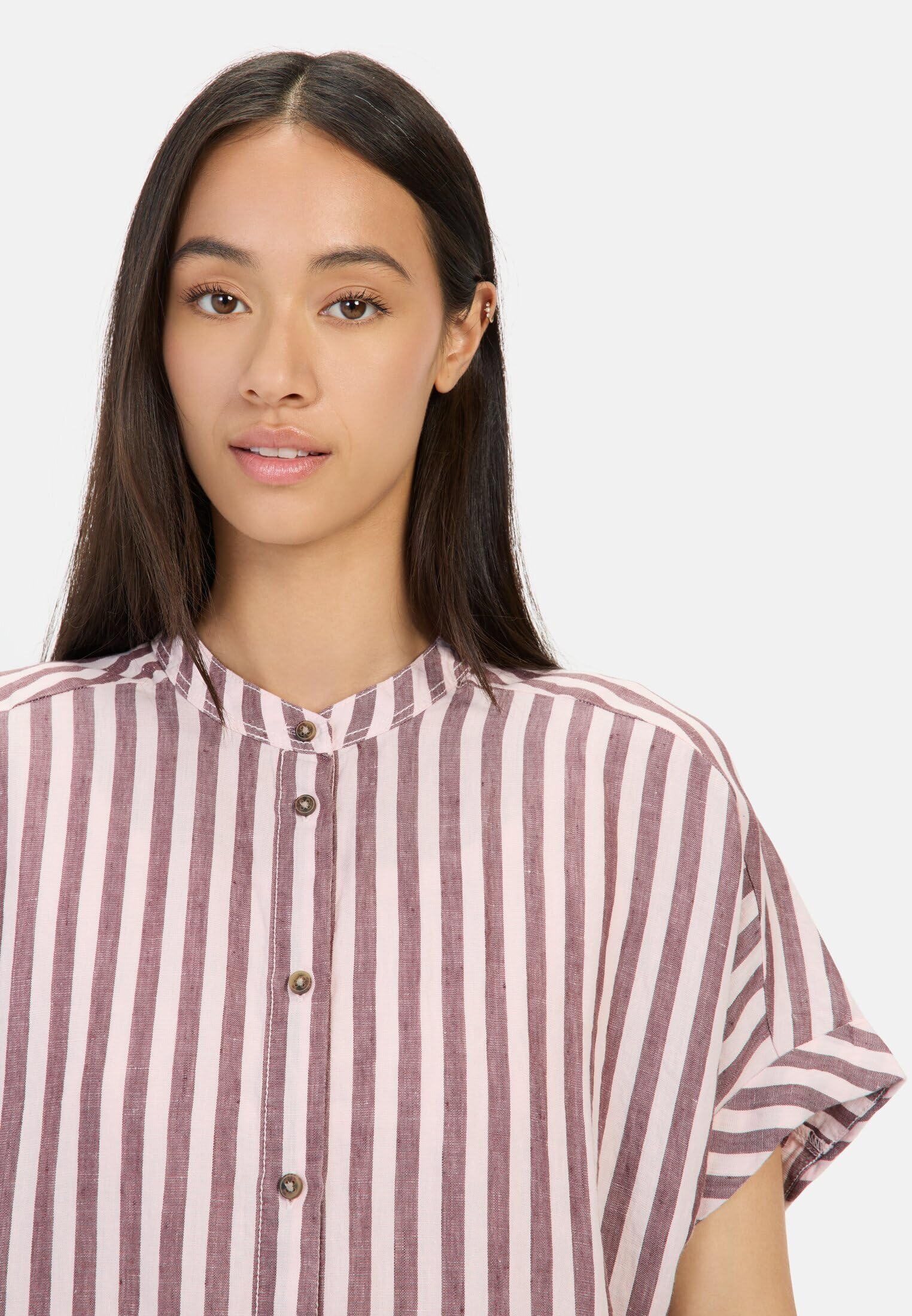 camel active Damen Gestreifte Bluse aus Leinen-Lyocell-Mix