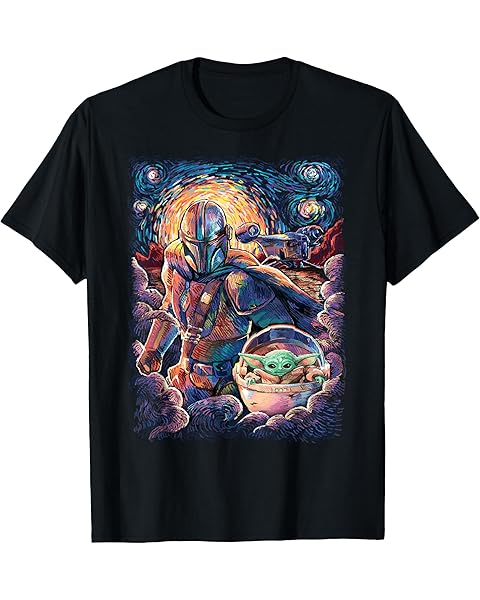 Star Wars The Mandalorian & The Child Starry Night Style T-Shirt