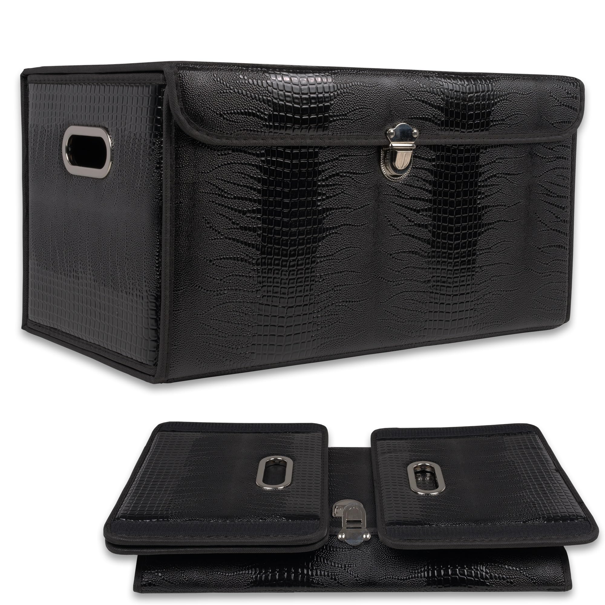 ROADPOWER Car Trunk Organizer - Trunk Organizers And Storage Suv - Leather Collapsible Trunk Cargo Organizer,Multi-Compartment Adjustable Storage Box Model: RP-ST-18D, Black, 55x30x30 Cm