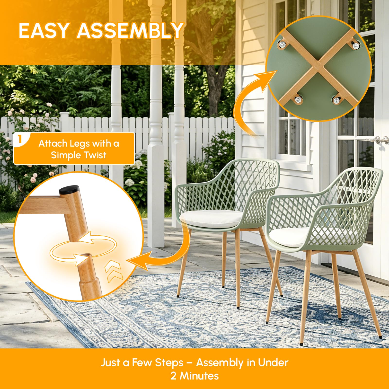 buybyroom Set di 6 sedie da giardino in plastica con bracciolo, resistenti alle intemperie, per giardino, balcone, terrazza, bistrò, balcone