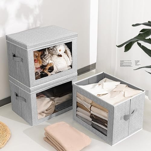 Miniatura 3 de Contenedores de Almacenamiento de Tela con Tapas, Cubos de Almacenamiento Grandes con Ventana, Cestas de Almacenamiento de Tela para Estantes, Cajas