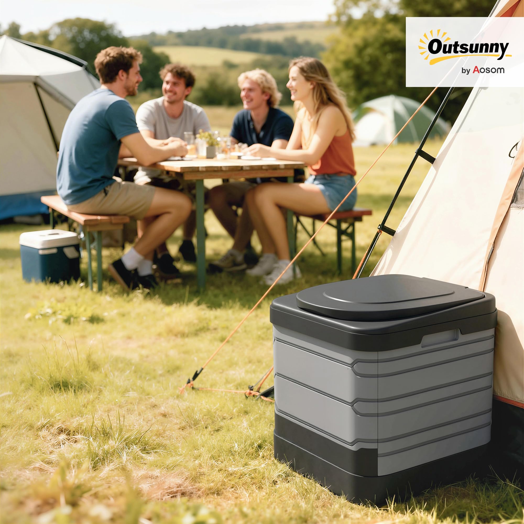 Outsunny Toilette Portable Camping Toilette de Camping pour Hommes et Femmes - Seau Hygiénique pour Voiture avec 12 Sachets Coagulants et 12 Sacs Jetables, Gris