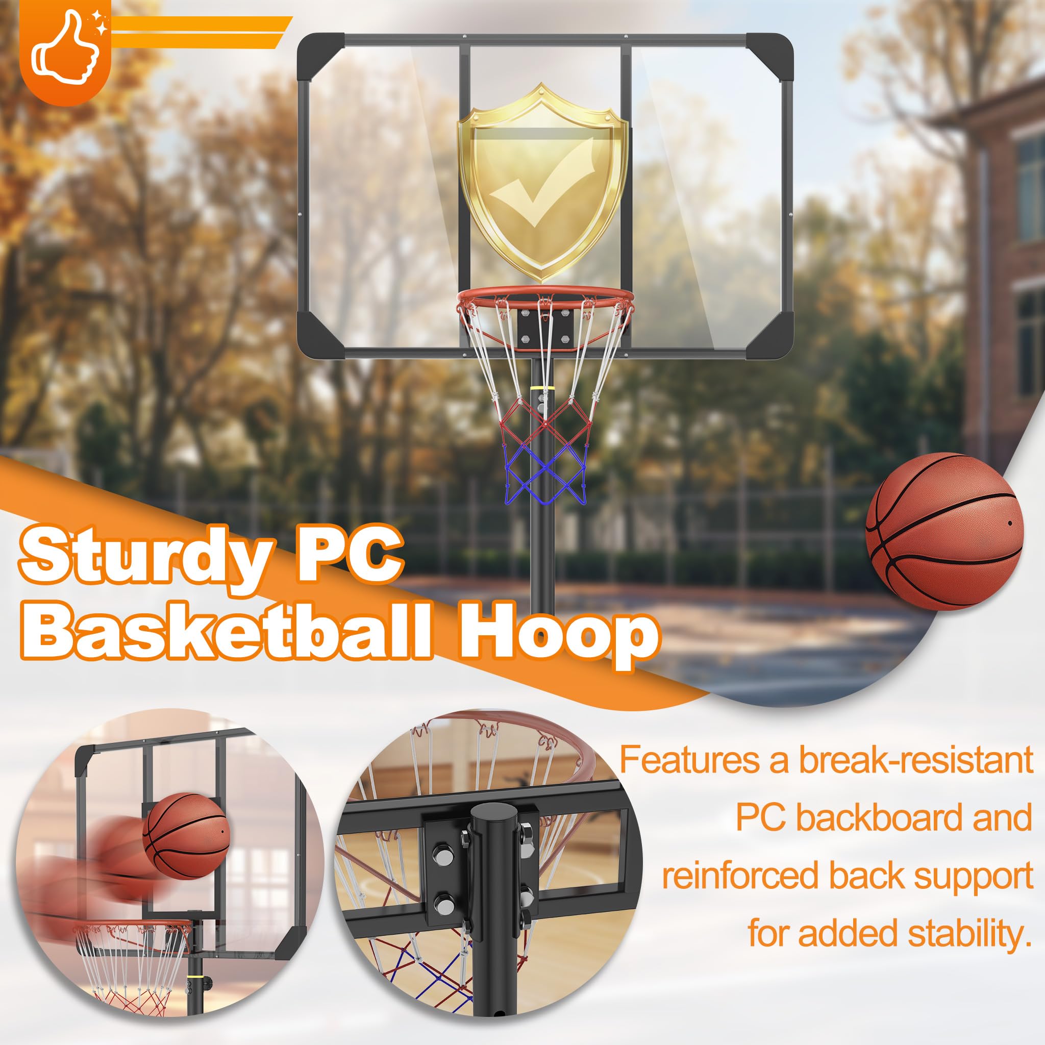 LZQ Basketballkorb höhenverstellbar 150-260 cm mit Rollen, Basketballständer Outdoor mit Ball & Pumpe, Tragbarer Basketballständer mit PE Standfuß, Basketballanlage für Garten Einfahrt Freizeit