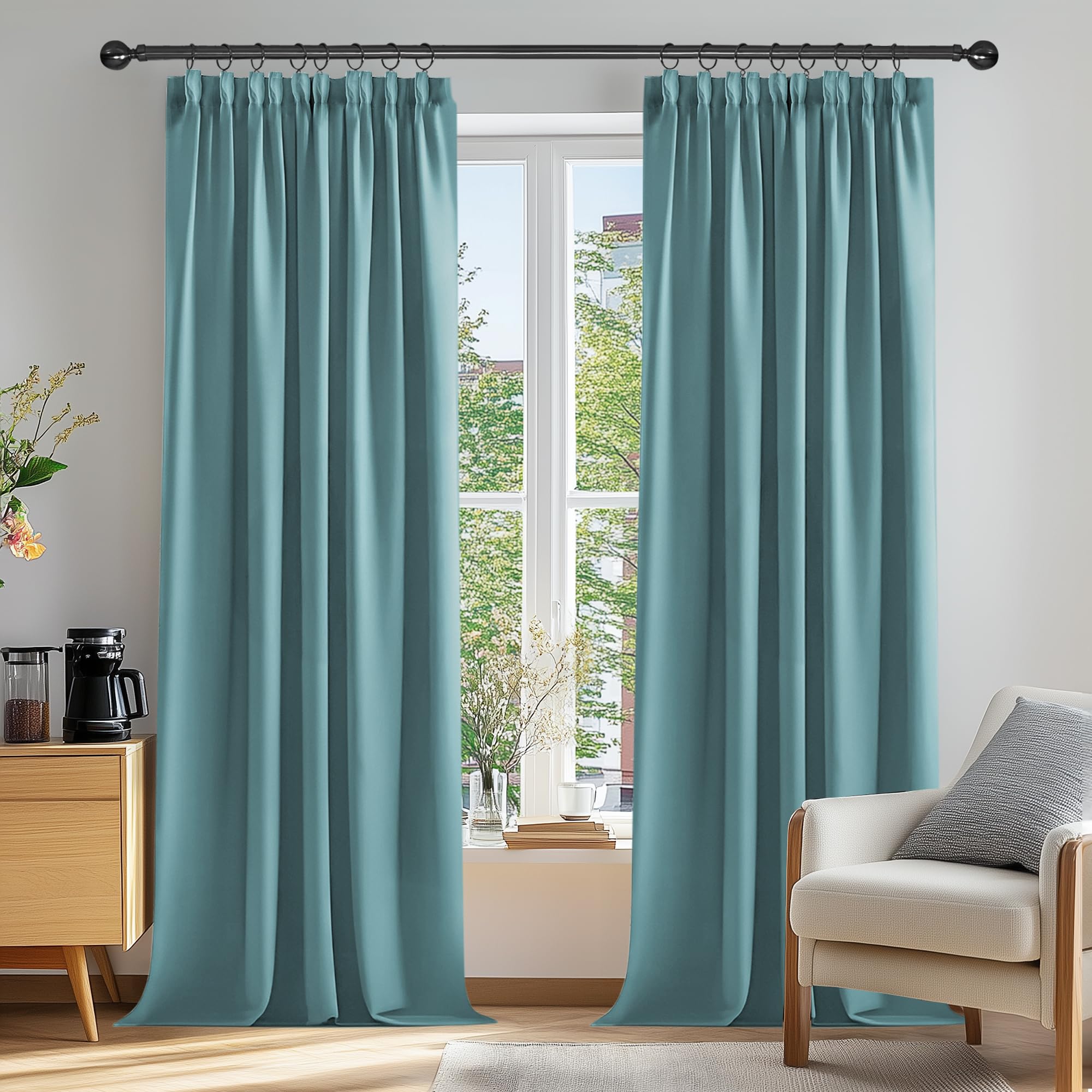 Deconovo Lot de 2 Rideau Occultants avec Galon Fronceur Rideaux Isolant Enfant Garcon Thermique Anti Froid 140x245cm Bleu Ciel - 2
