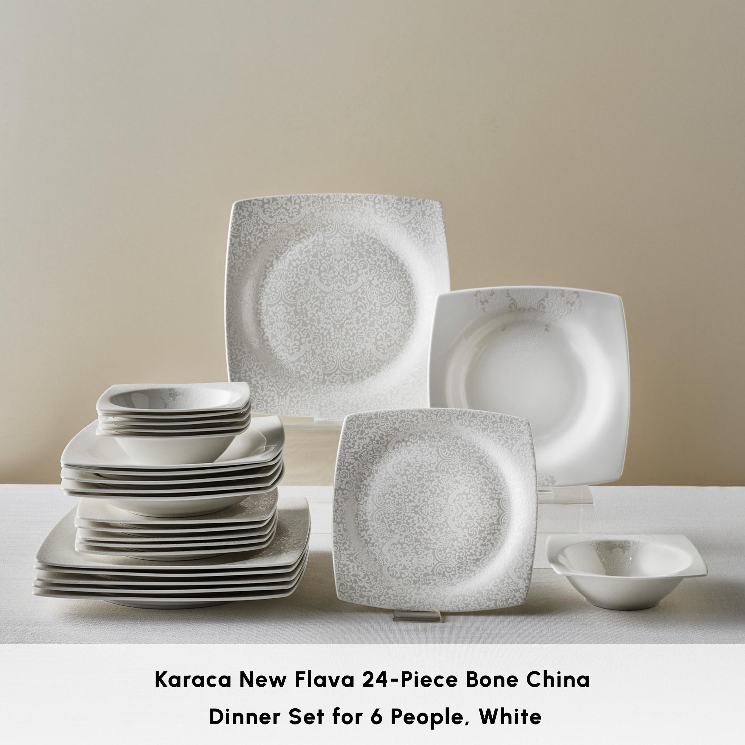 Karaca New Flava Set di stoviglie per 6 persone, 24 pezzi, porcellana - Eleganza senza tempo per una tavola squisita e pasti indimenticabili