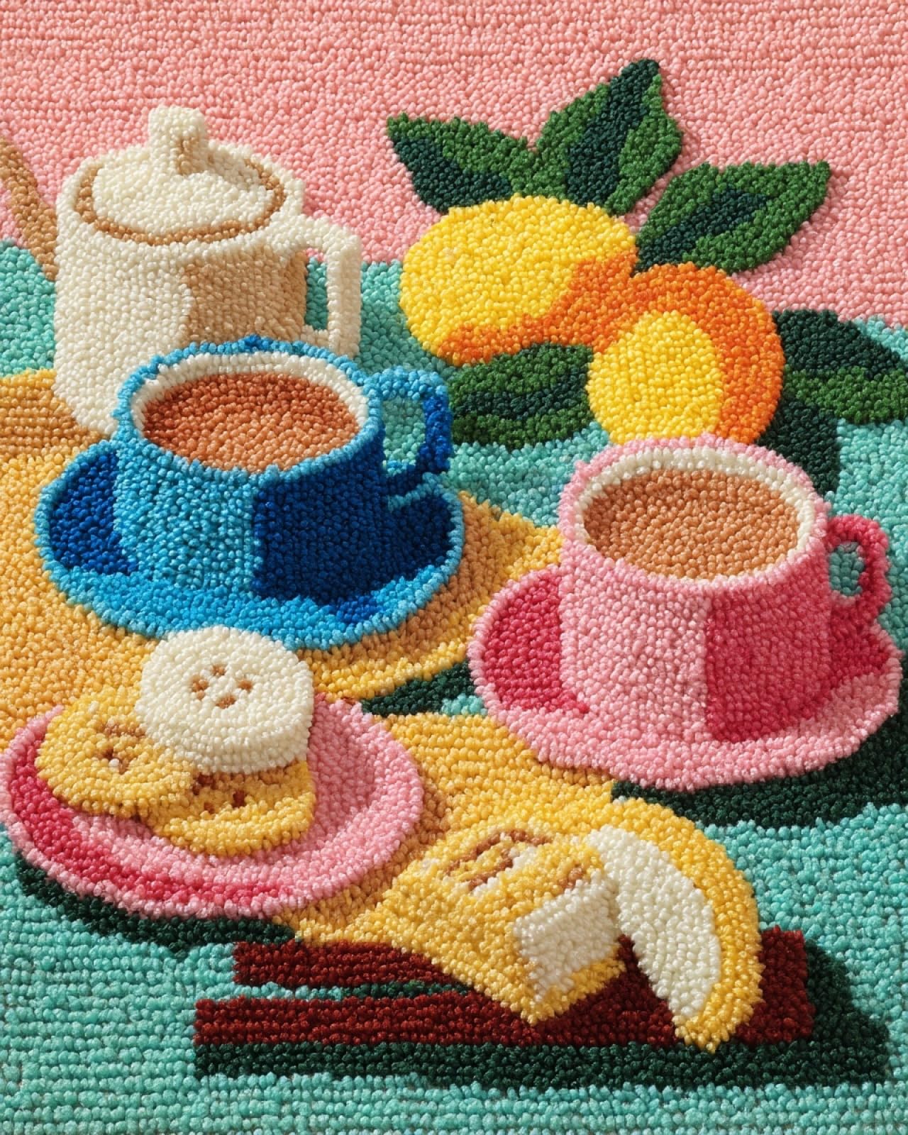 Wallphantom Latch Hook Rug Kit for Adults,Coffee Cups and Cakes