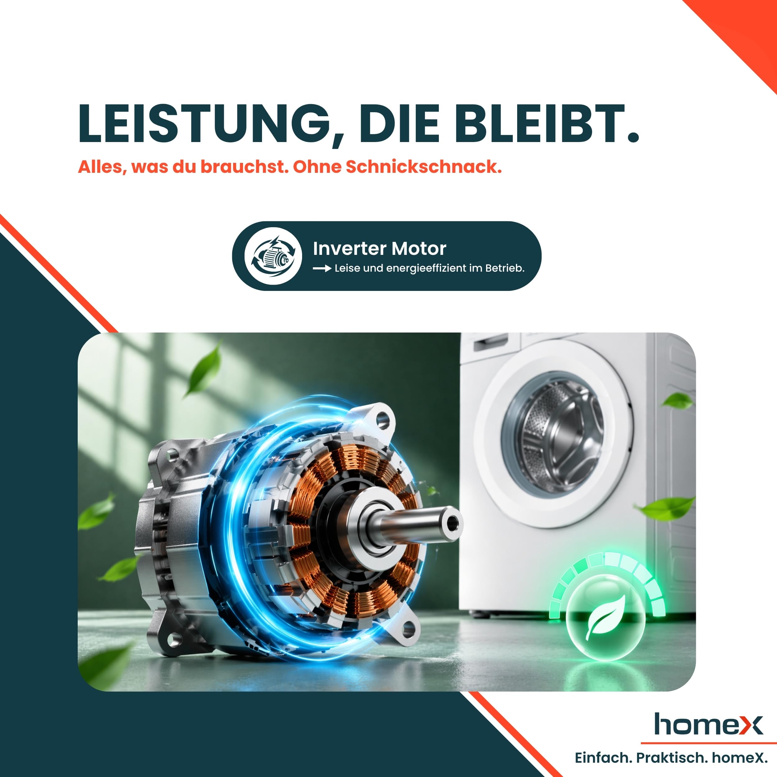 homeX Waschmaschine 6kg Frontlader 1000 U/Min Energieklasse A AquaStop Inverter Motor 14 Programme 74 dB 39 cm Tiefe 90°C weiß WF610K1A-W