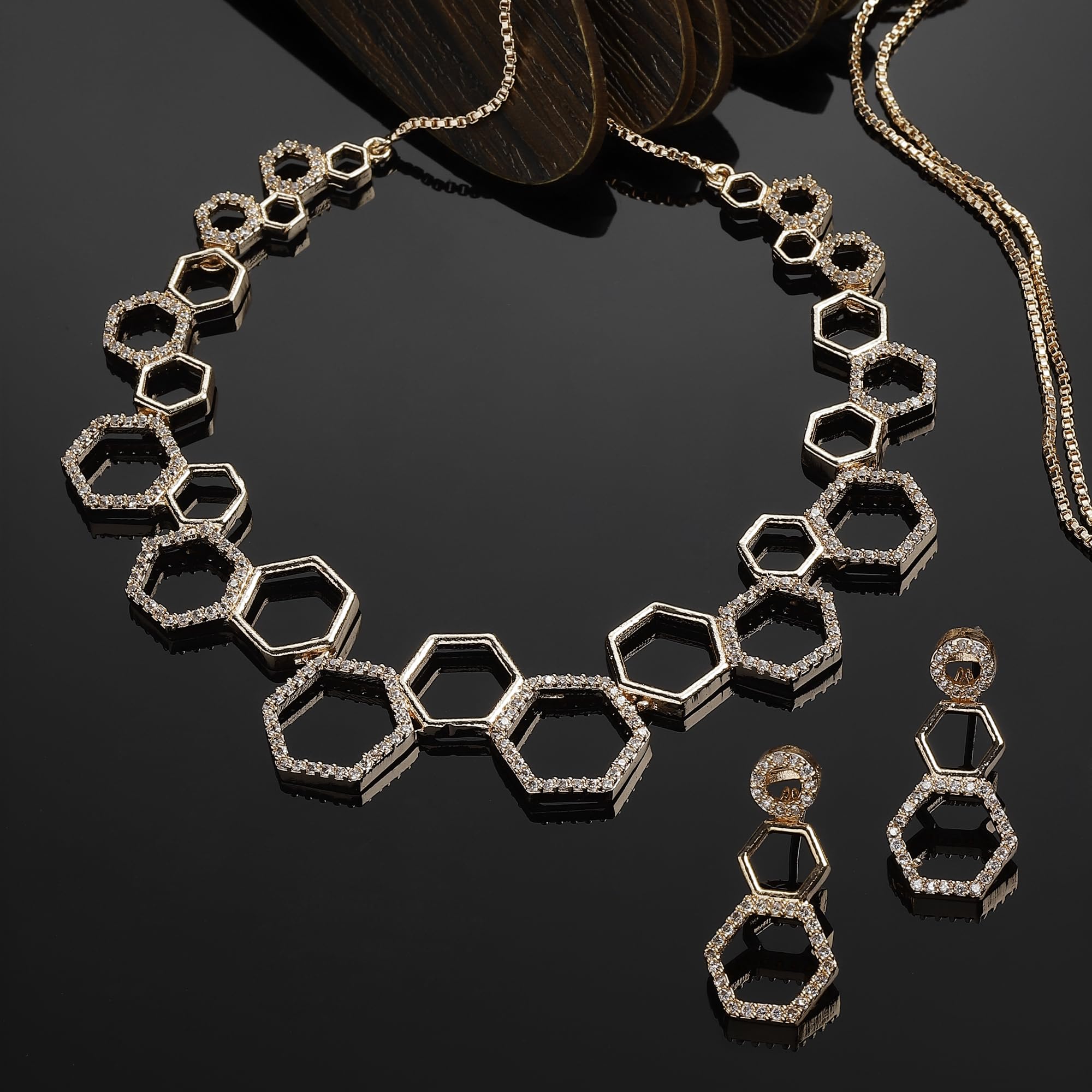 Rhodium-Plated Set: Diamond Necklace & Earrings