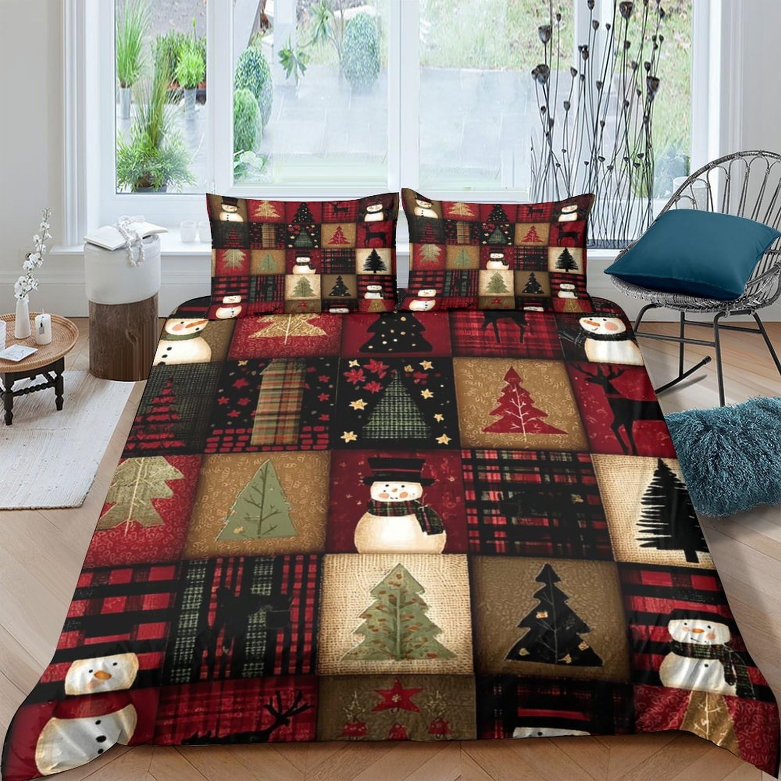Ctjqhvkz Style-1 3D Printed Christmas Patchwork Fitted Sheet Microfiber Red Green Plaid Tree Bed Cover For Bedroom Guest Room Decor Single（135X200cm）