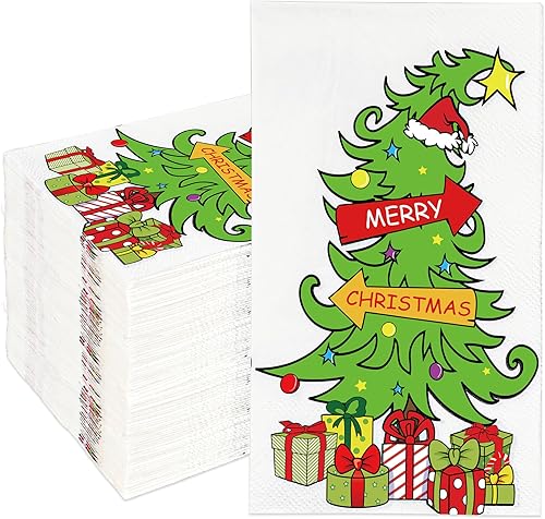 100 servilletas de papel para árbol de Navidad, servilletas de papel de 3 capas desechables de Navidad para árbol de Navidad, servilletas