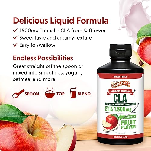 Miniatura 3 de Barleans - Suplemento de manzana fresca CLA Seriously Delicious  A base de plantas 1500 mg005oz Tonalin CLA de aceite de cártamo 16 onzas