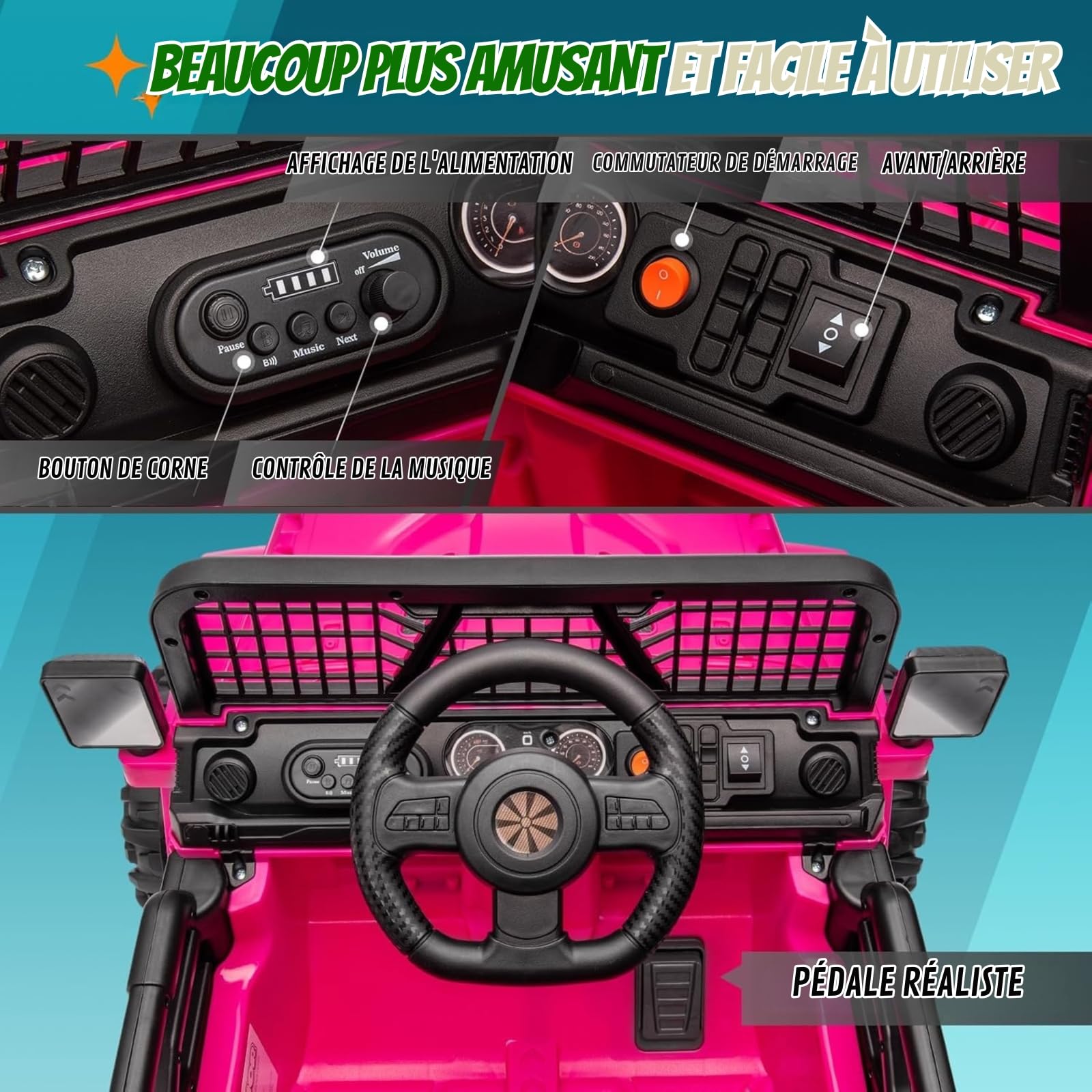 LALAHO Voiture Véhicule électrique Enfant 12V avec télécommande à 2,4 GHz,V. Max. 2,8 Km/h télécommande Effets sonores，Rose