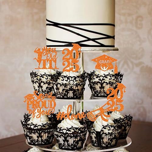 Miniatura 124 de Paquete de 24 adornos dorados para cupcakes de graduación 2025 con purpurina So Proud of You Done Diploma Graduation Cap Cupcake Picks Class of 2025
