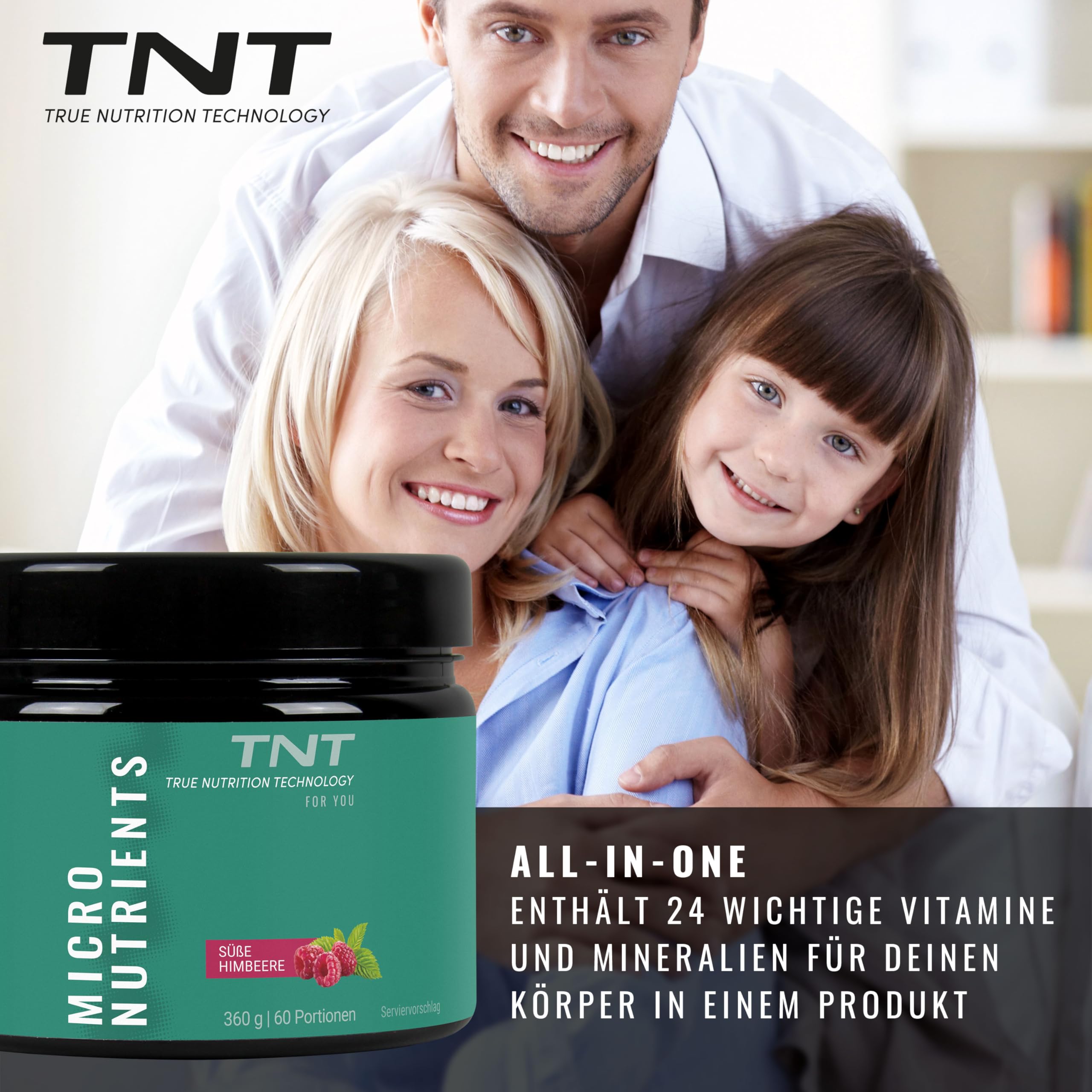 TNT Multivitamin Pulver mit 24 Vitaminen & Mineralien (360g) • Vitamin Komplex mit Grüntee Extrakt, Spirulina & Coenzym Q10 • Micronutrients (Süße Himbeere)