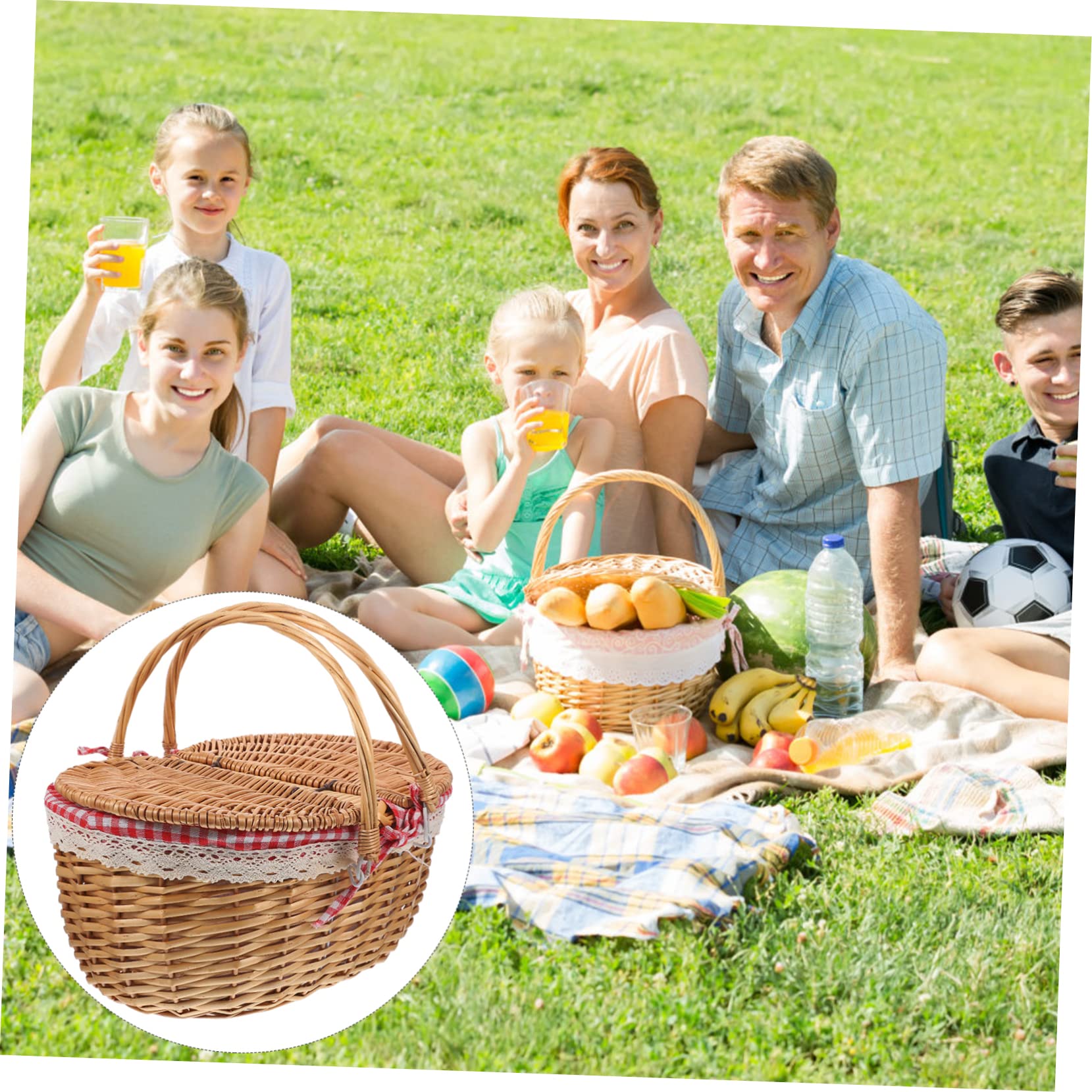 Happyyami Cesta De Picnic Cesta De Almacenamiento De Mimbre Lindas as a Tejida con Asa as con Asas Gran a De Mimbre a a De con Tapa Oval Paño