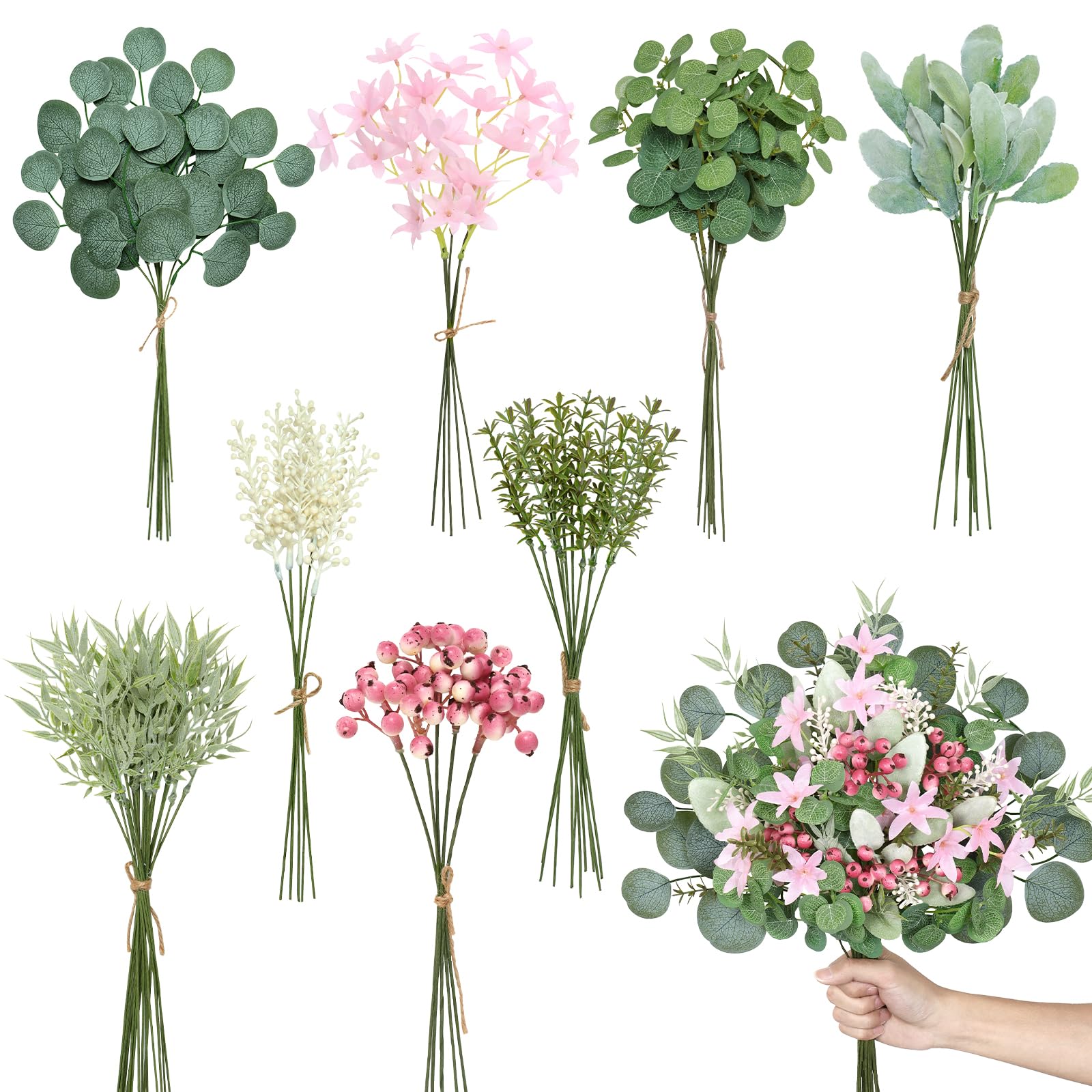 ASTNIC 75 Pcs Fake Eucalyptus Stems Artificial Flowers Set