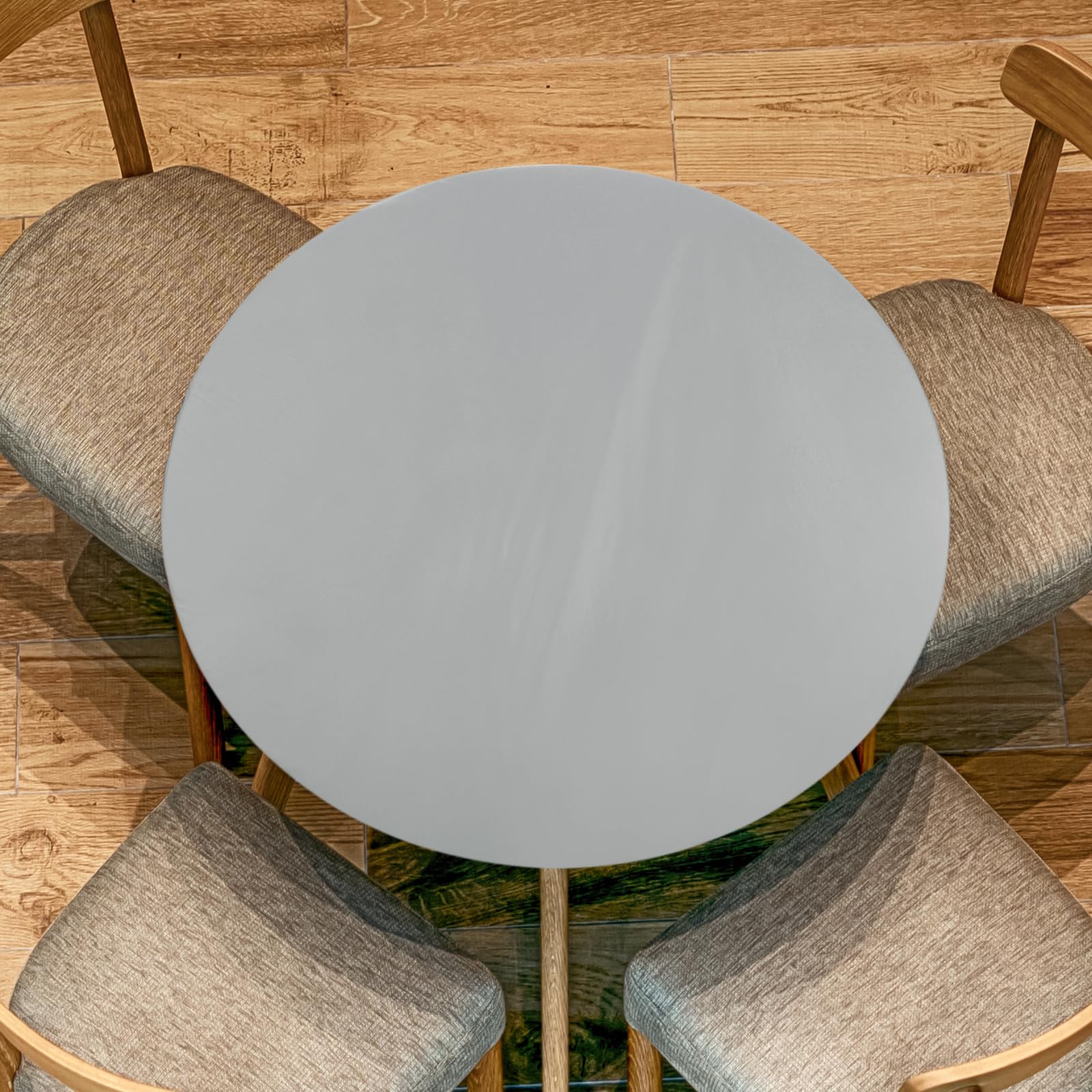 Nappe ronde PVC imperméable et lavable avec contour extensible pour table grise
