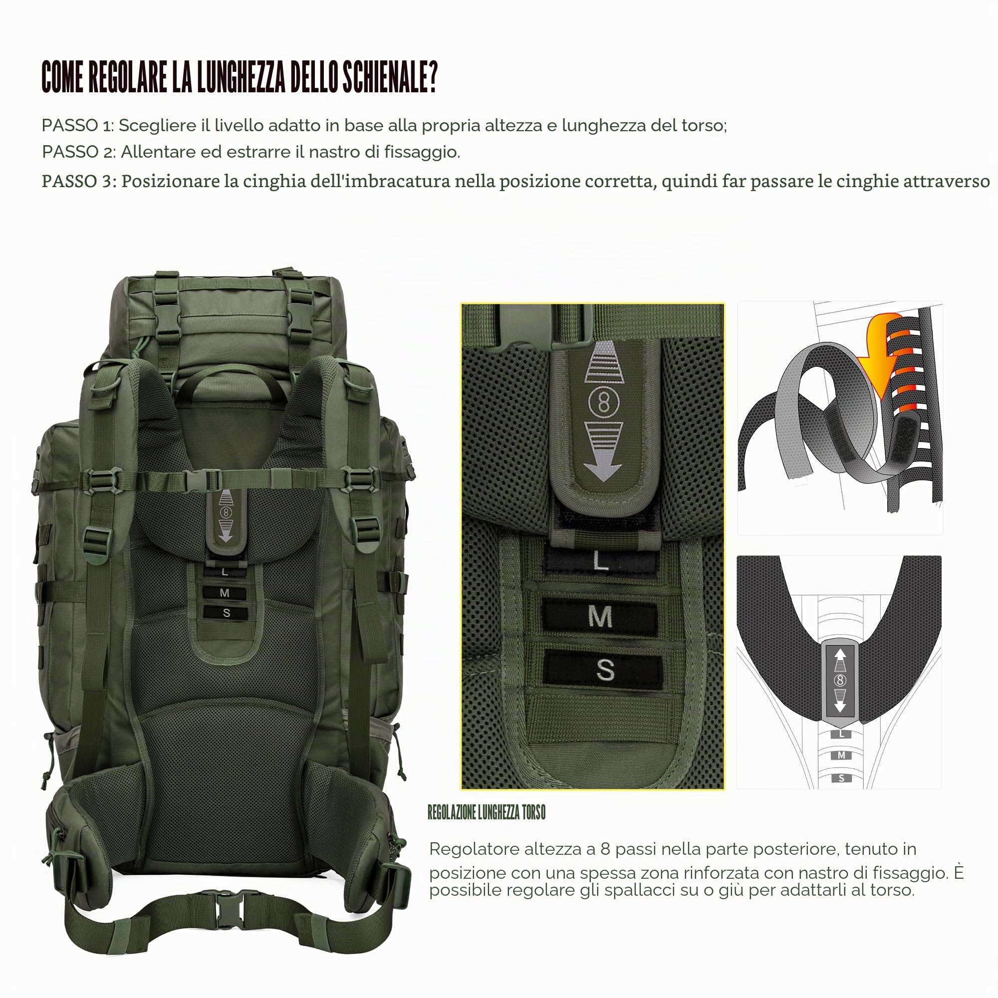 Mardingtop 70L Zaino Militare da Trekking con Copertura Antipioggia Zaino da Trekking All'aperto Zaino Tattico di Grande capacità per Escursioni, Alpinismo e Viaggi (70l-Verde Cavalleria)