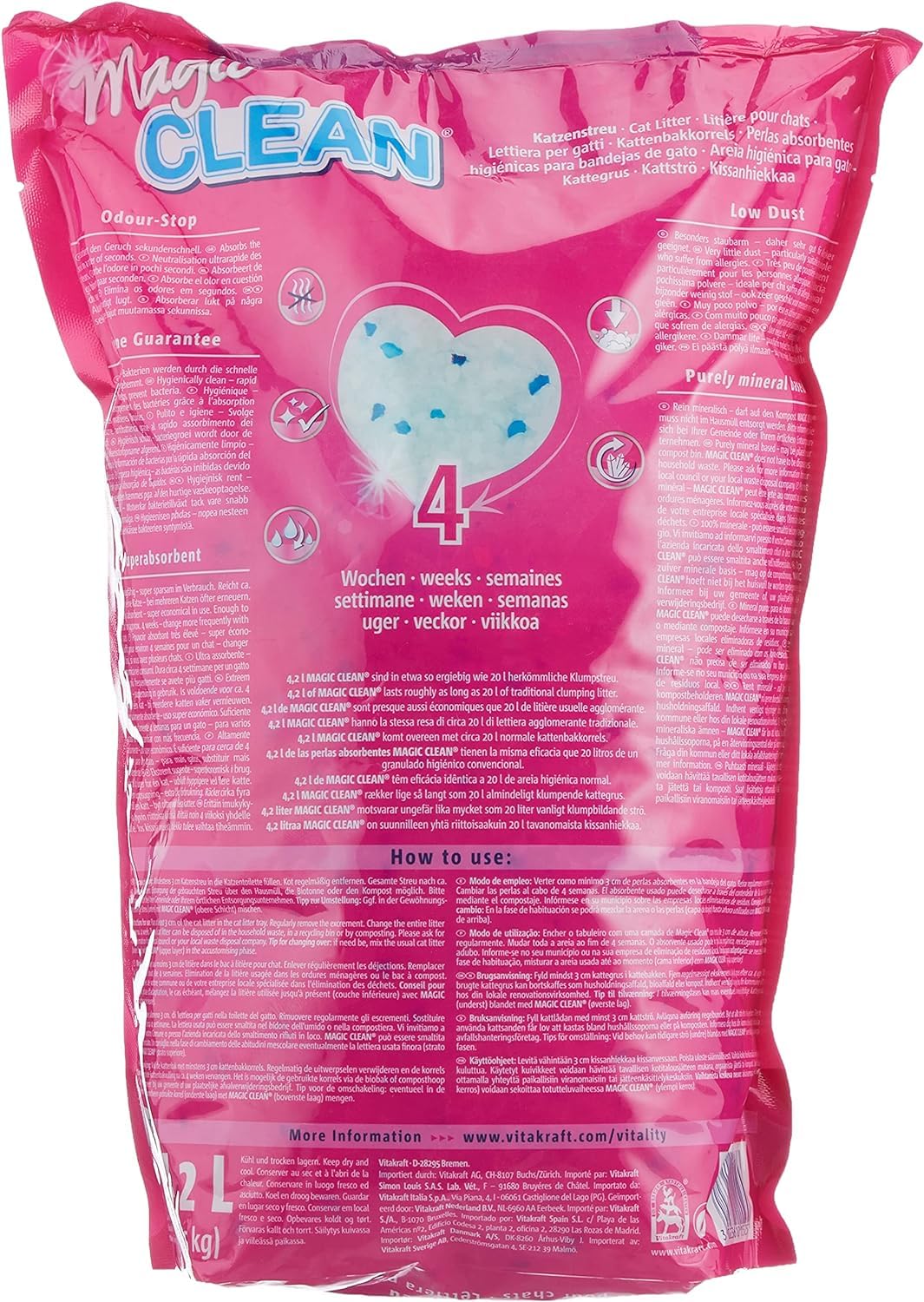 Vitakraft Magic Clean Classic, lettiera per gatti non agglomerante, a base di sfere minerali, con azione antibatterica, a basso rilascio di polvere, sufficiente per 4 settimane (1x 4,2l)