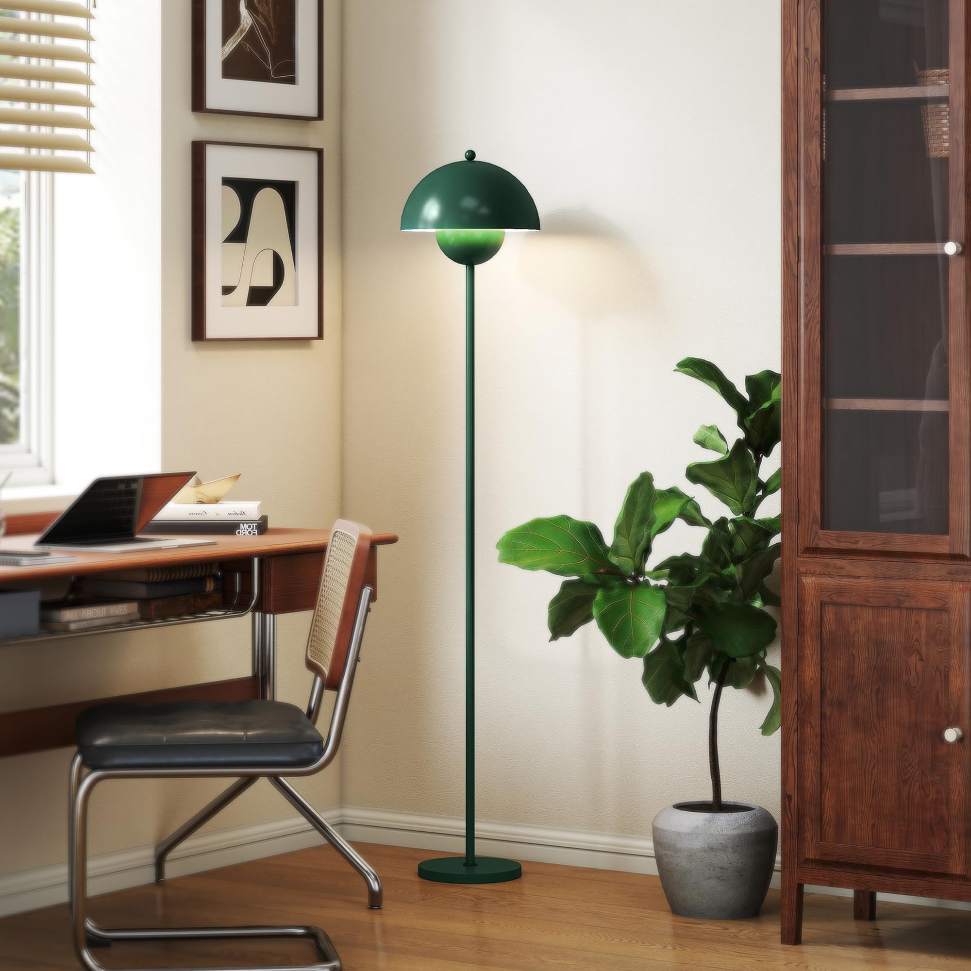HOMCOM Lampada da Terra con Paralume Semicircolare e Interruttore a Pedale, Lampada a Piantana in Acciaio, Ø30x155 cm, Verde