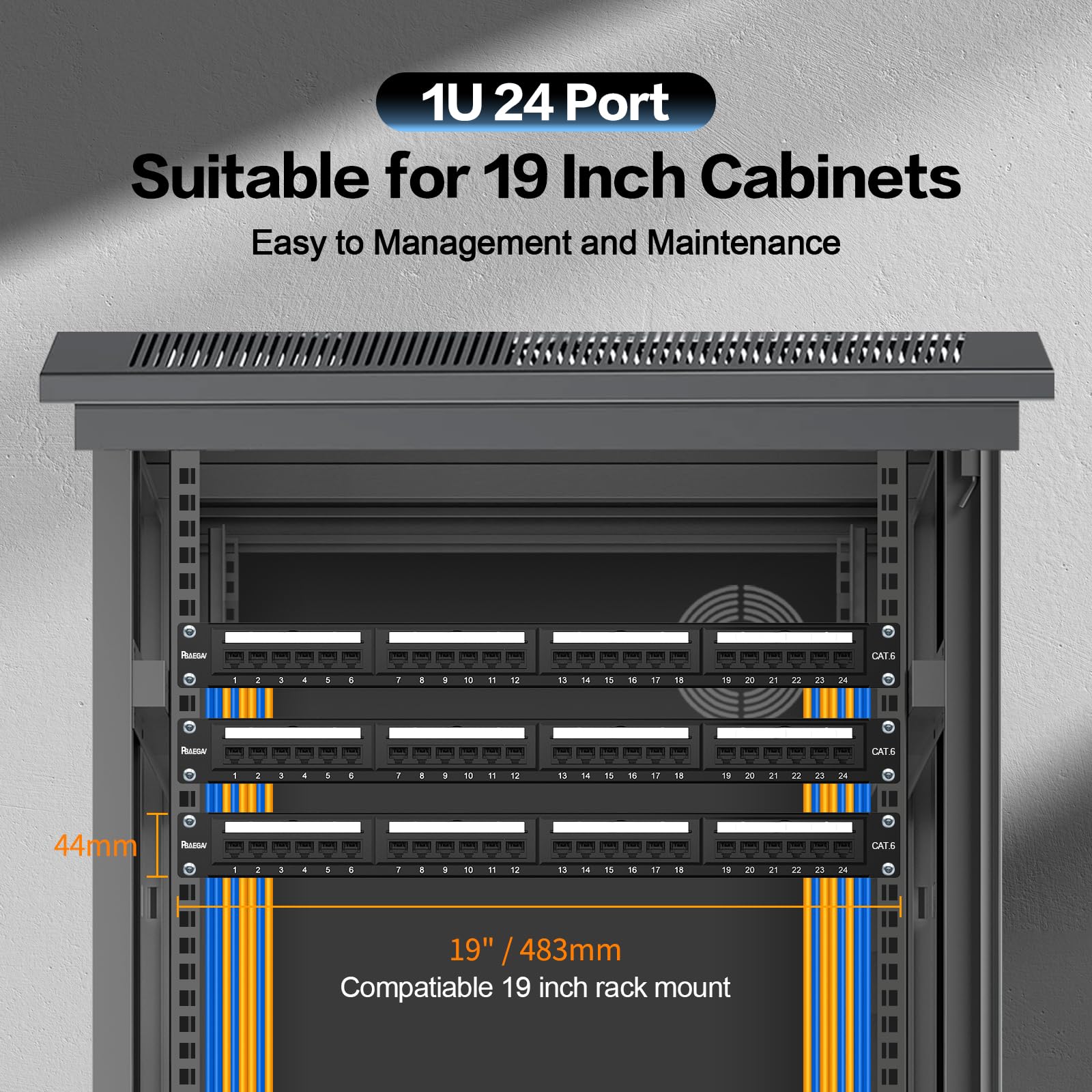 Patch Panel 24 porte montaggio a rack o montaggio a parete Cat6 1U Patch Panel di rete 19" RJ45 Patch Panel per rete 10 Gigabit, compatibile con strumenti a impatto 110 o Krone (Patch Panel Cat6 a 24