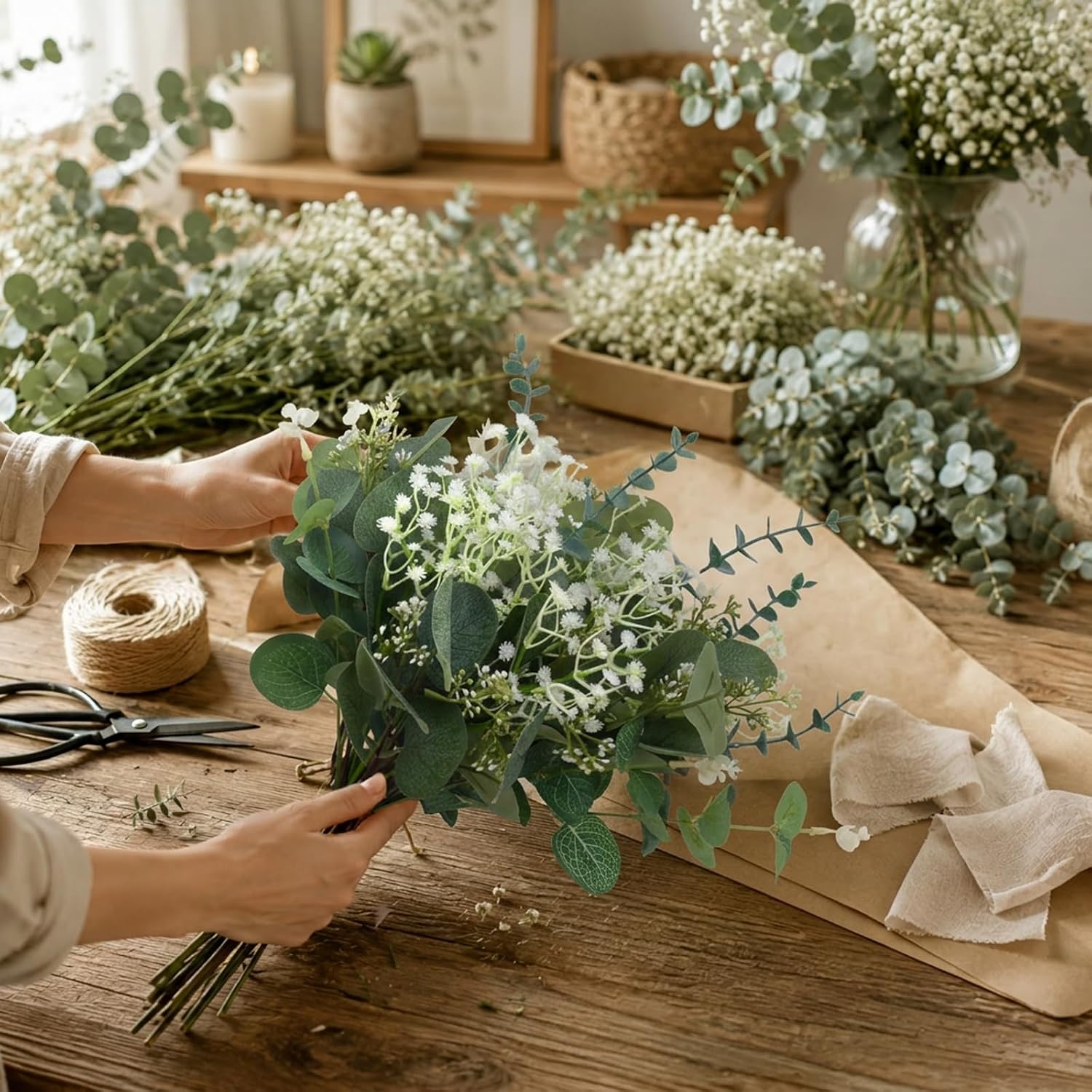 150Pcs Artificial Greenery Stems Eucalyptus & Baby's Breath Flowers image 4