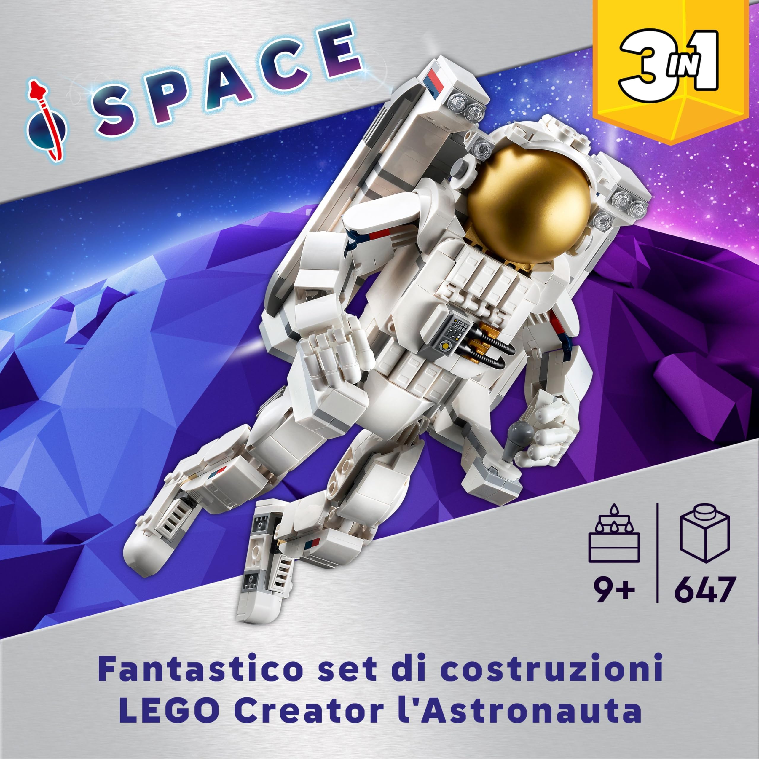 LEGO Creator 3 in 1 Astronauta Spaziale Trasformabile in Cane Giocattolo o in Modellino di Astronave Viper Jet, Giochi da Costruire per Bambini e Bambine da 9 Anni, Idea Regalo a Tema Spazio 31152
