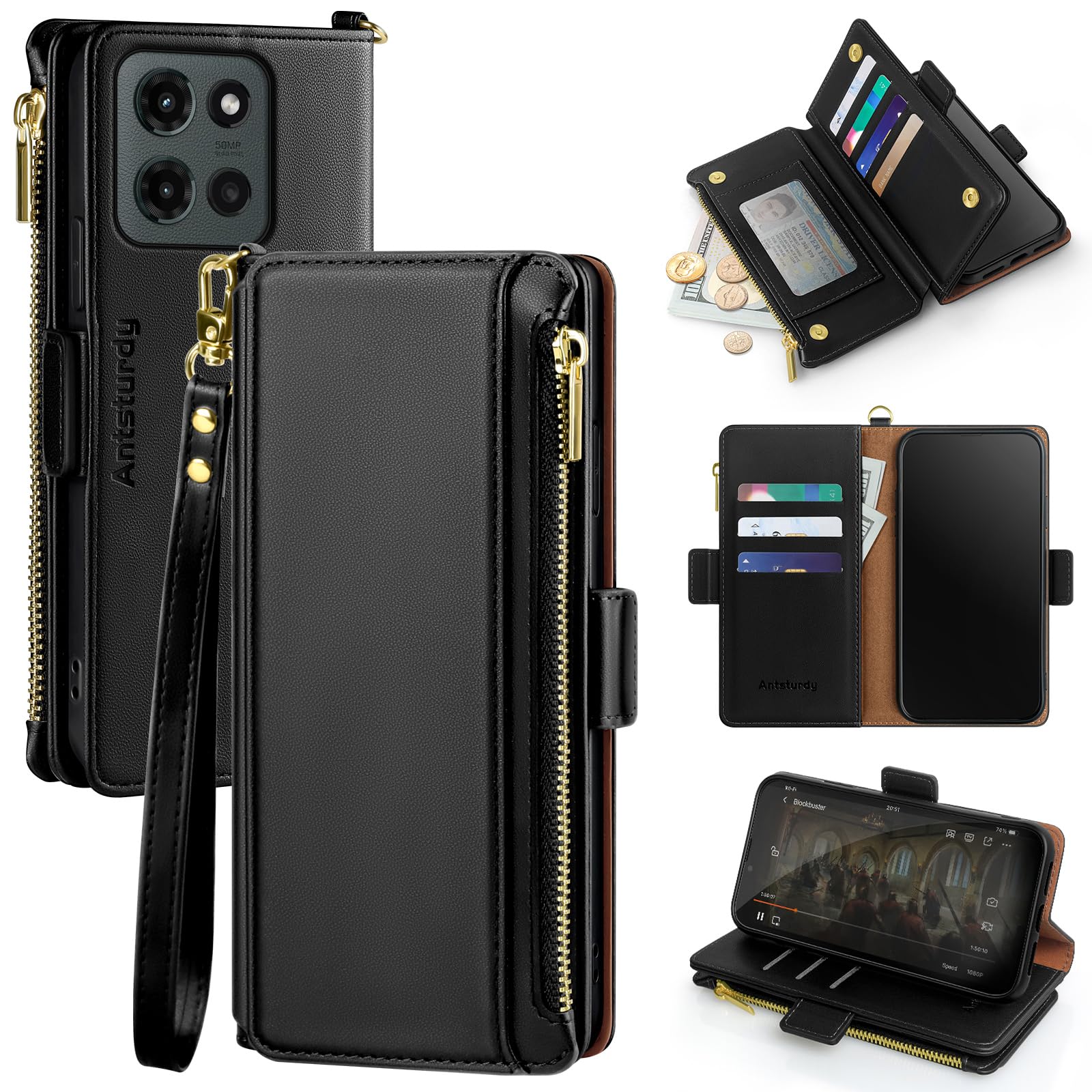 Antsturdy Compatible with Motorola Moto G 2026/2025 / G Play 2026 Wallet Case with Card Holder,Women Men PU Leather Flip Phone Case RFID Blocking
