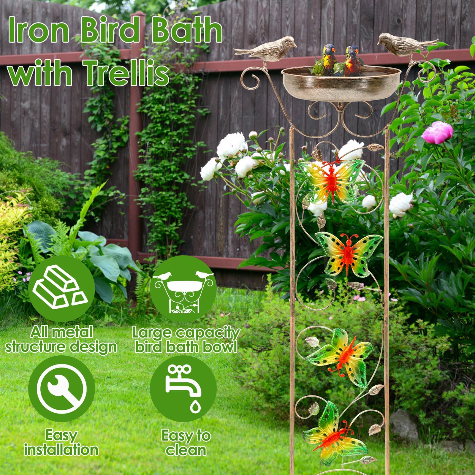 Wasserschale für Vögel Durchmesser 19CM Höhe 100CM Metall Stehend Winterfest Retro Gartendekoration Stabil Langlebig Terrasse Boden Rasen Geschenk Vogelliebhaber