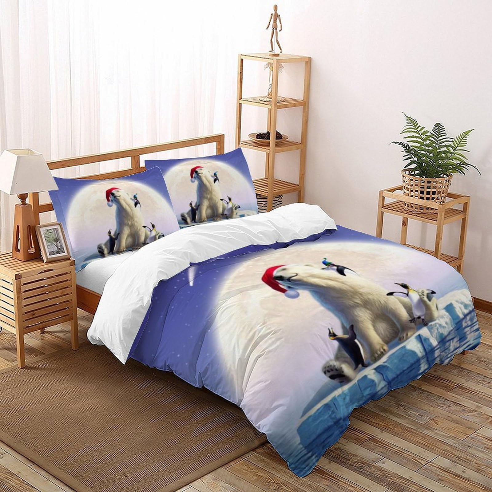 Housse de couette ours polaire parure de lit 3D enfants 3 pièces 220x240cm fermeture éclair