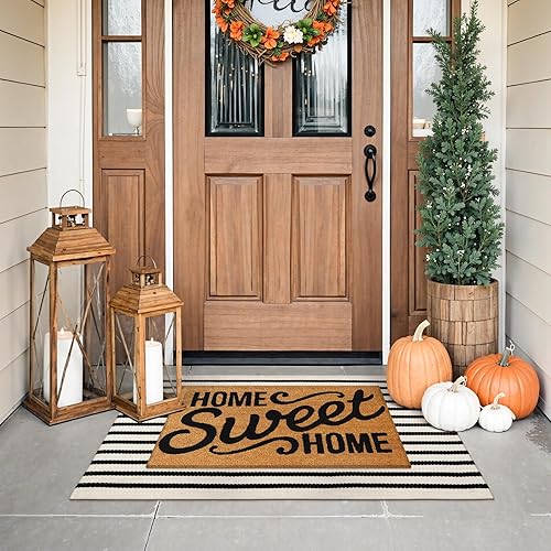 Miniatura 3 de KIMODE - Tapete de Halloween de 24 x 35 pulgadas, tapete de otoño a rayas para exteriores, lavable a máquina, tapete de algodón tejido a mano para