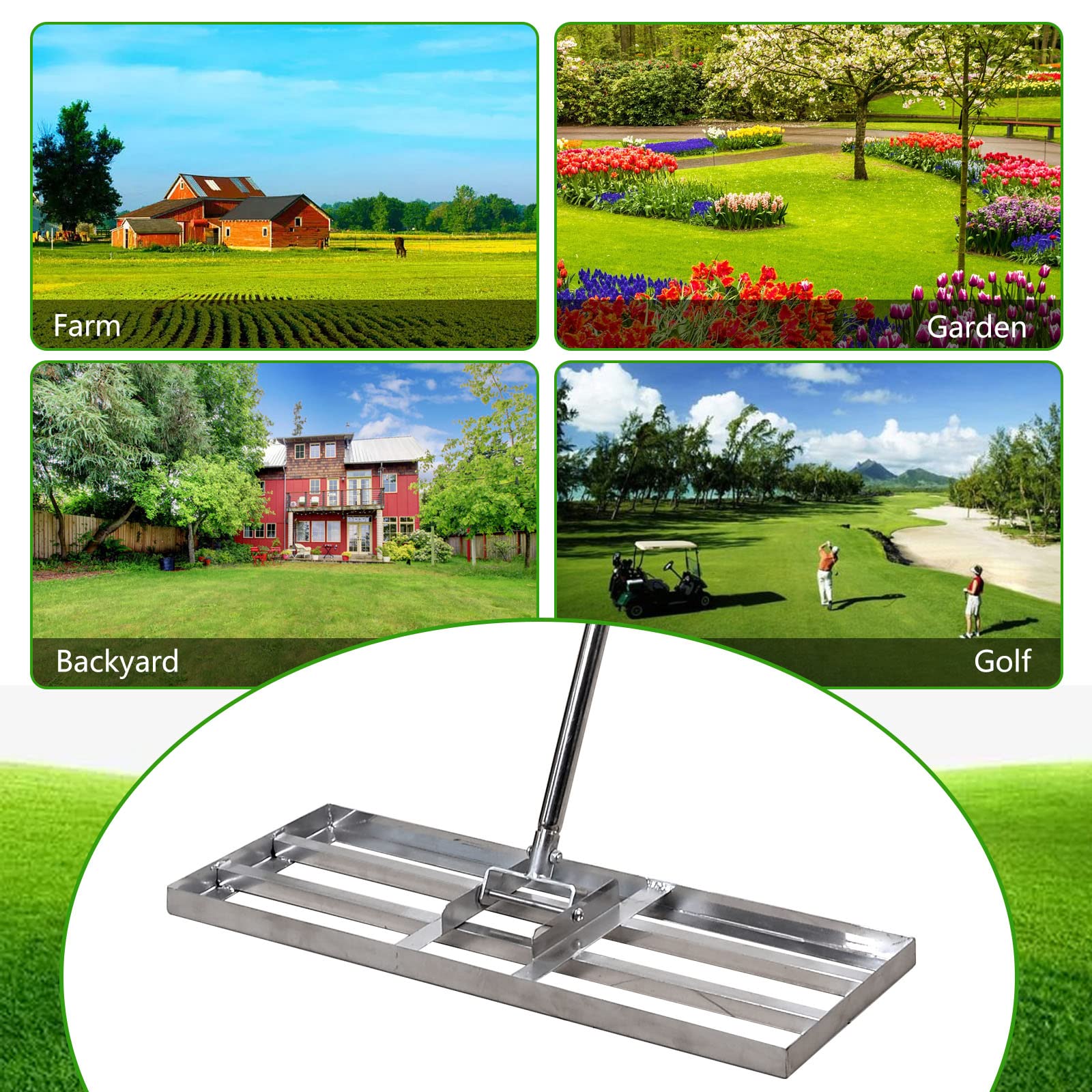 Yard Leveling Rake Lawn Leveling Rake, Stainless Steel Rakes For Lawns  Leveler Heavy Duty, 60 Dirt Leveling Tool Lawn Rake, image size:1600x1600